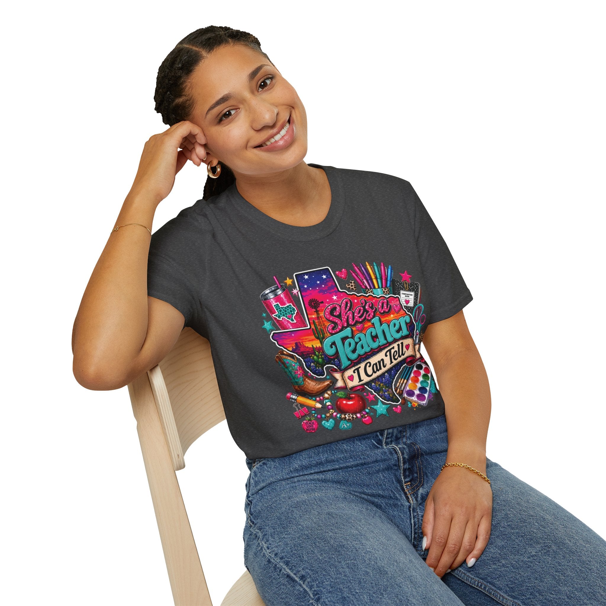 She’s a Teacher I Can Tell T-Shirt — Colorful Teacher Appreciation Tee