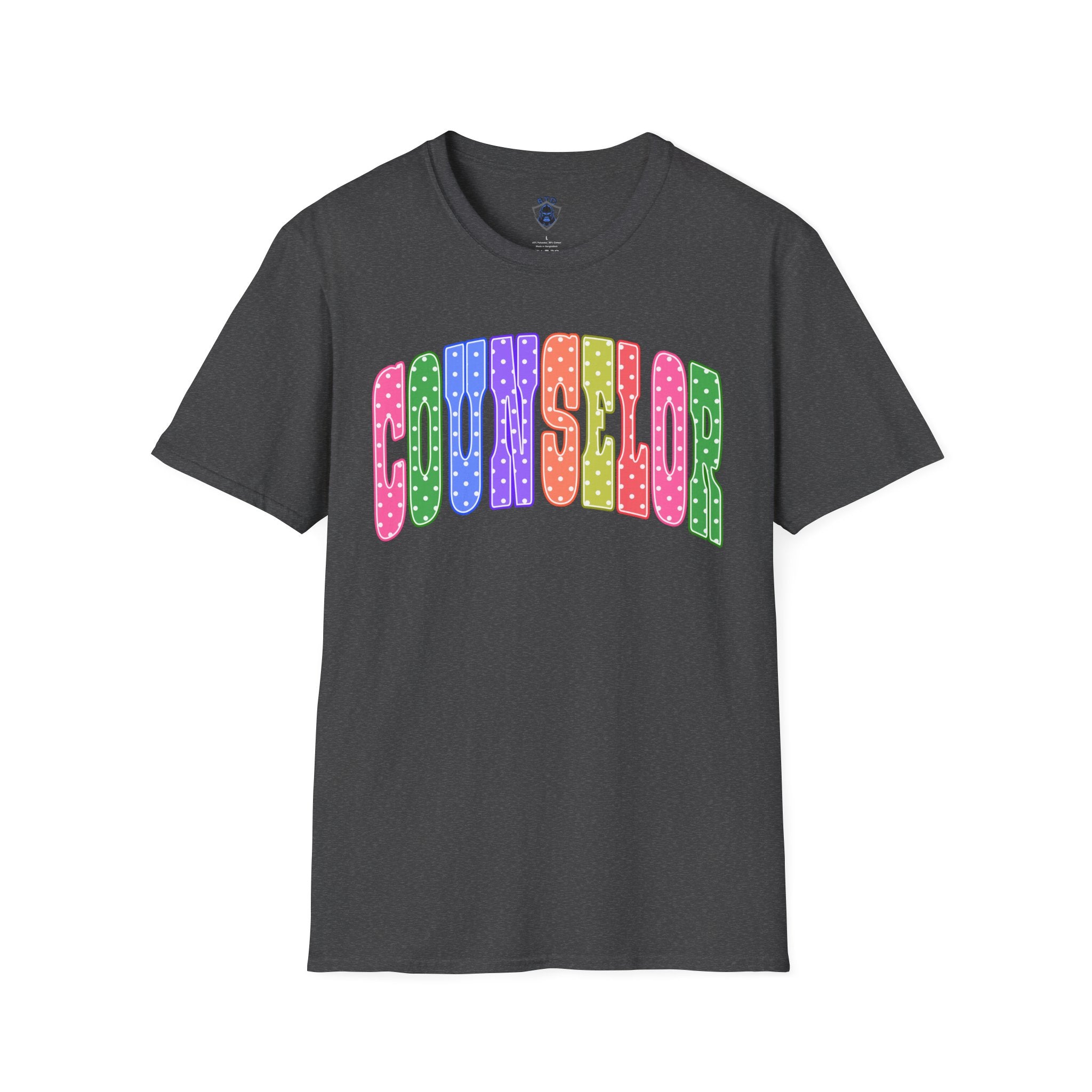 Counselor Rainbow Polka Dot T-Shirt — Colorful Retro School Staff Tee
