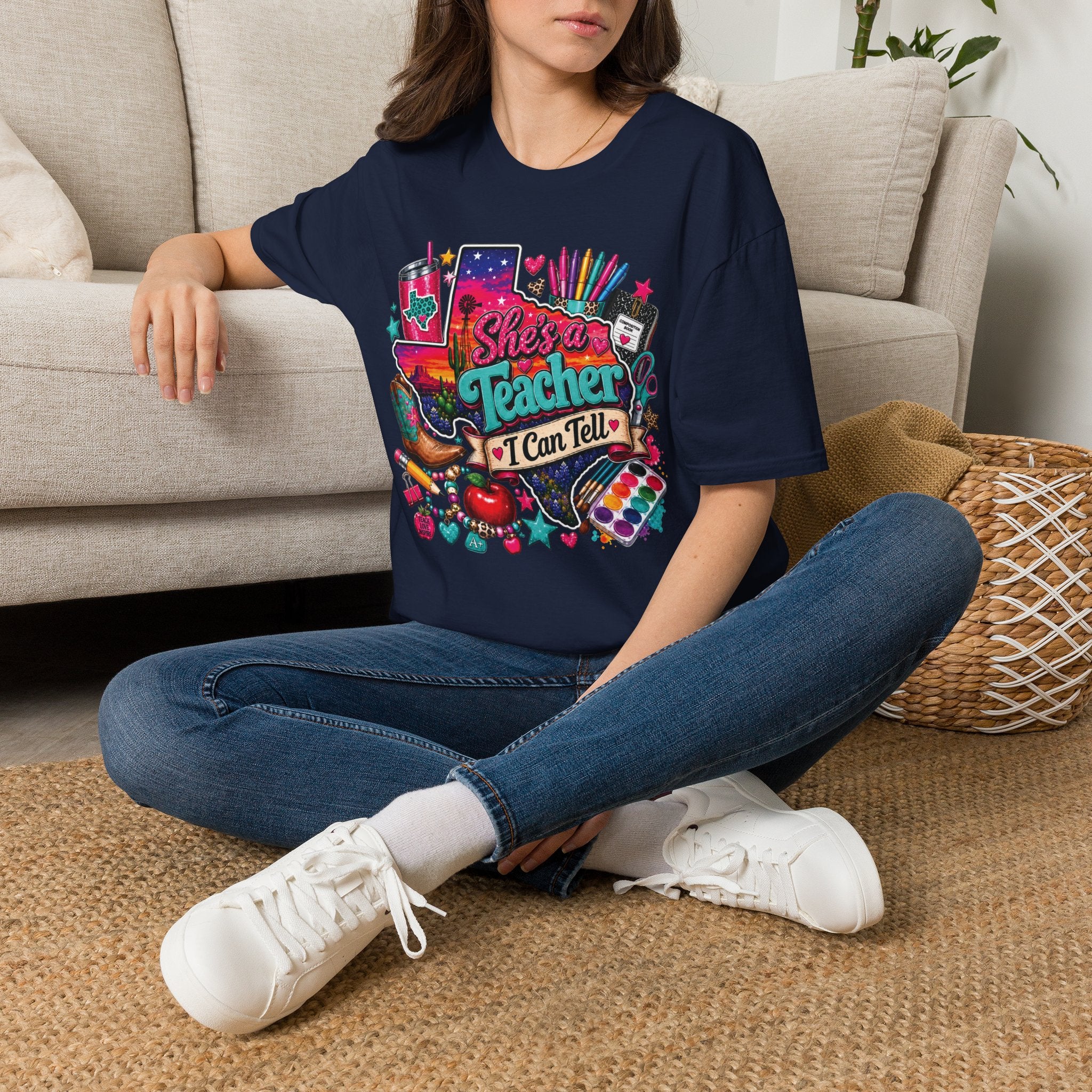 She’s a Teacher I Can Tell T-Shirt — Colorful Teacher Appreciation Tee