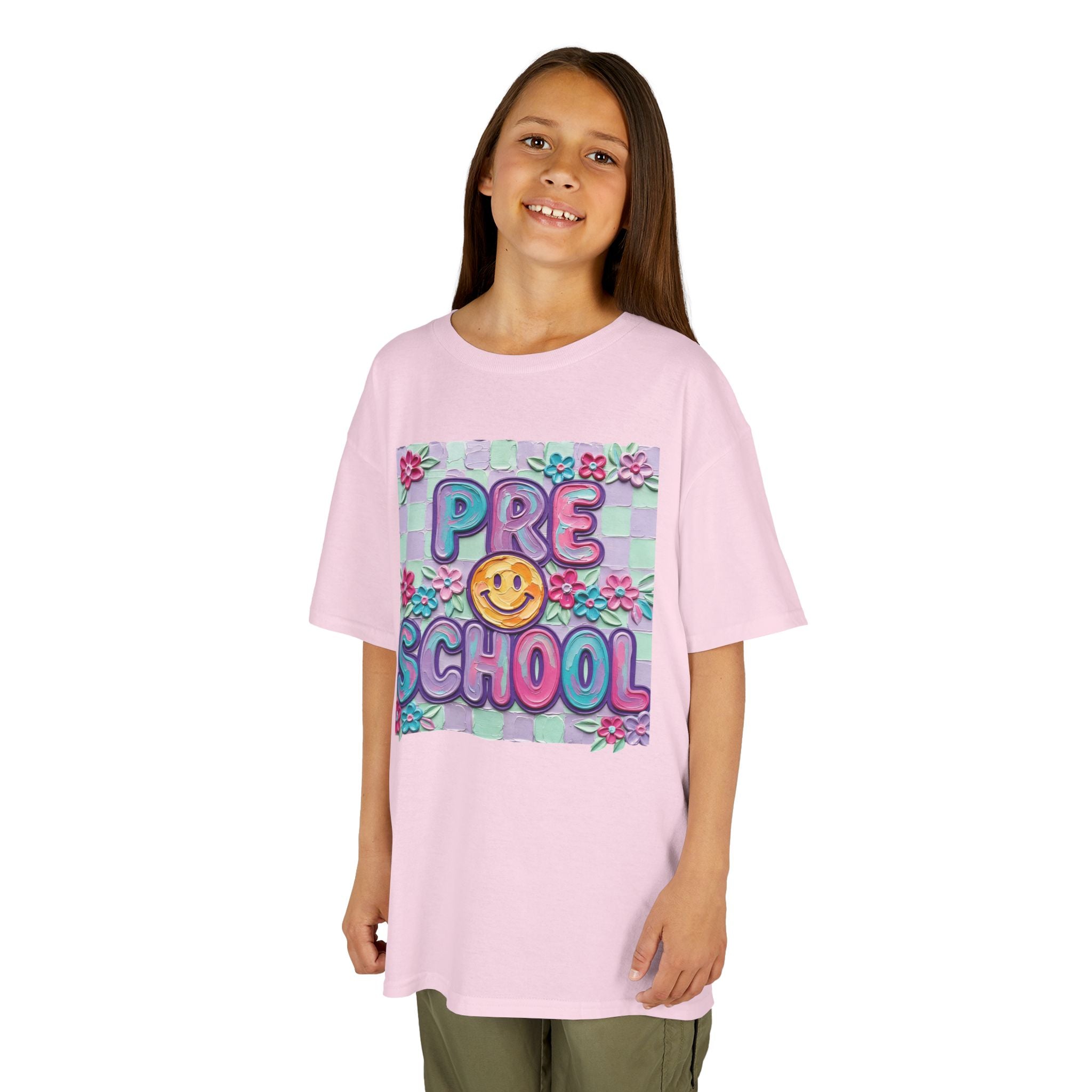 Preschool Smile Kids T‑Shirt — Cute Floral 'Pre School' Tee for Back to School