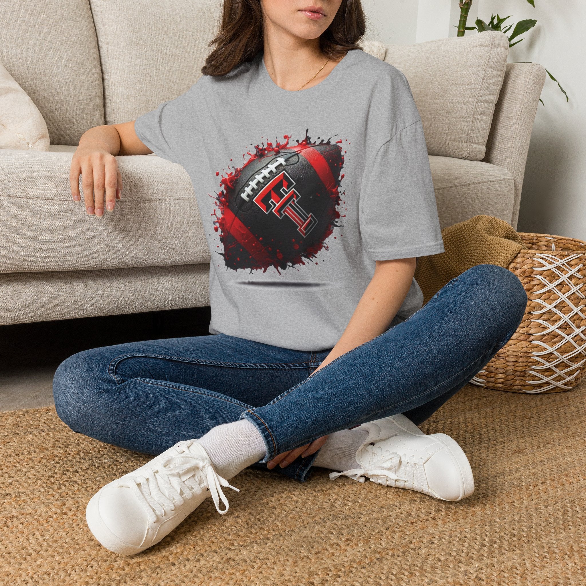 Texas Tech Football Tee — Red & Black Splash Football Design