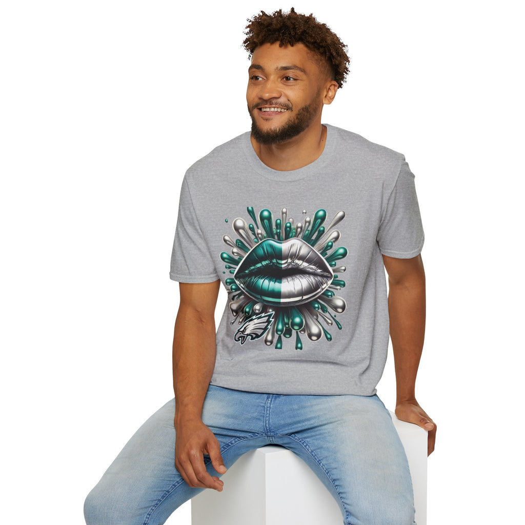 Graphic Tee — Metallic Teal & Silver Lip Splash Design