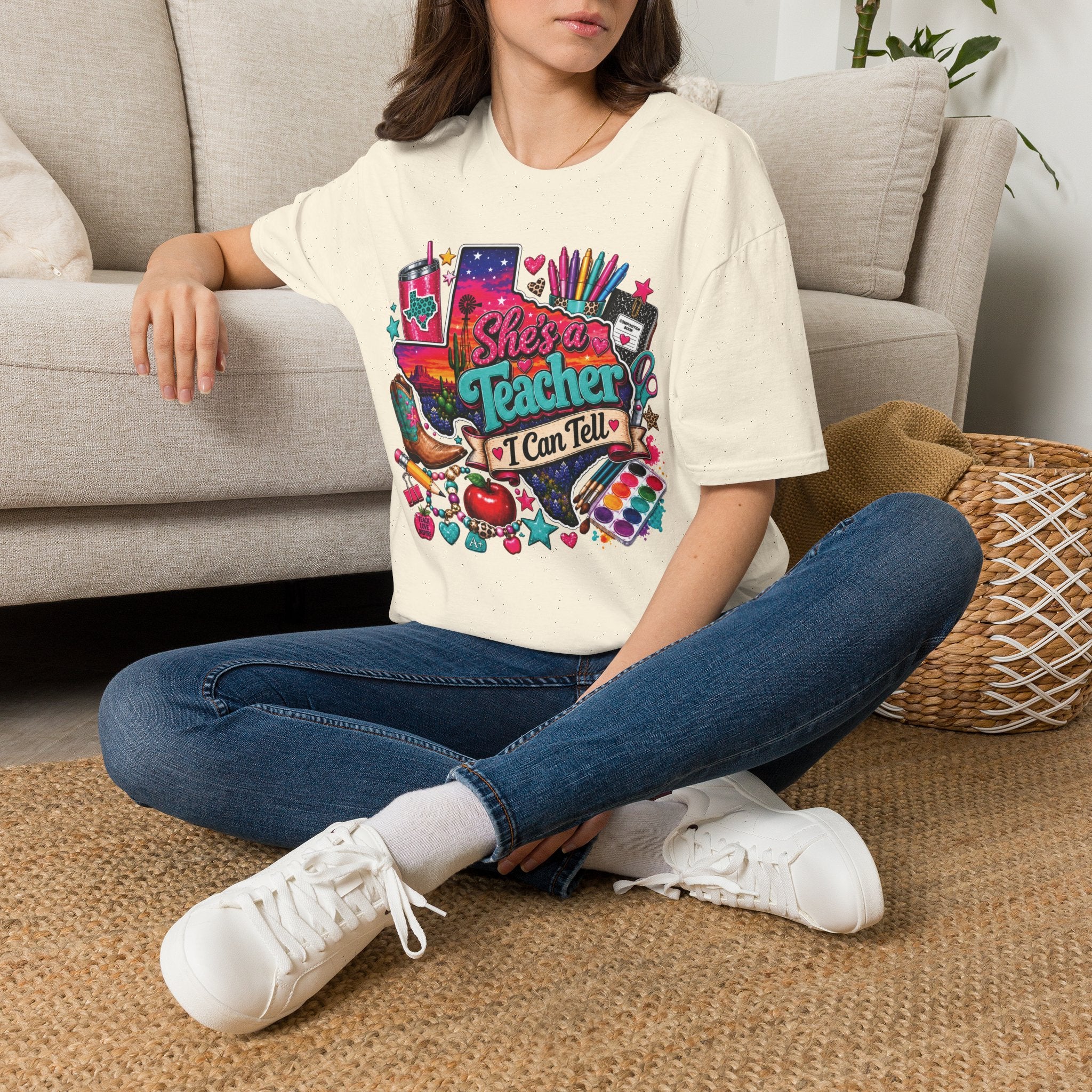 She’s a Teacher I Can Tell T-Shirt — Colorful Teacher Appreciation Tee