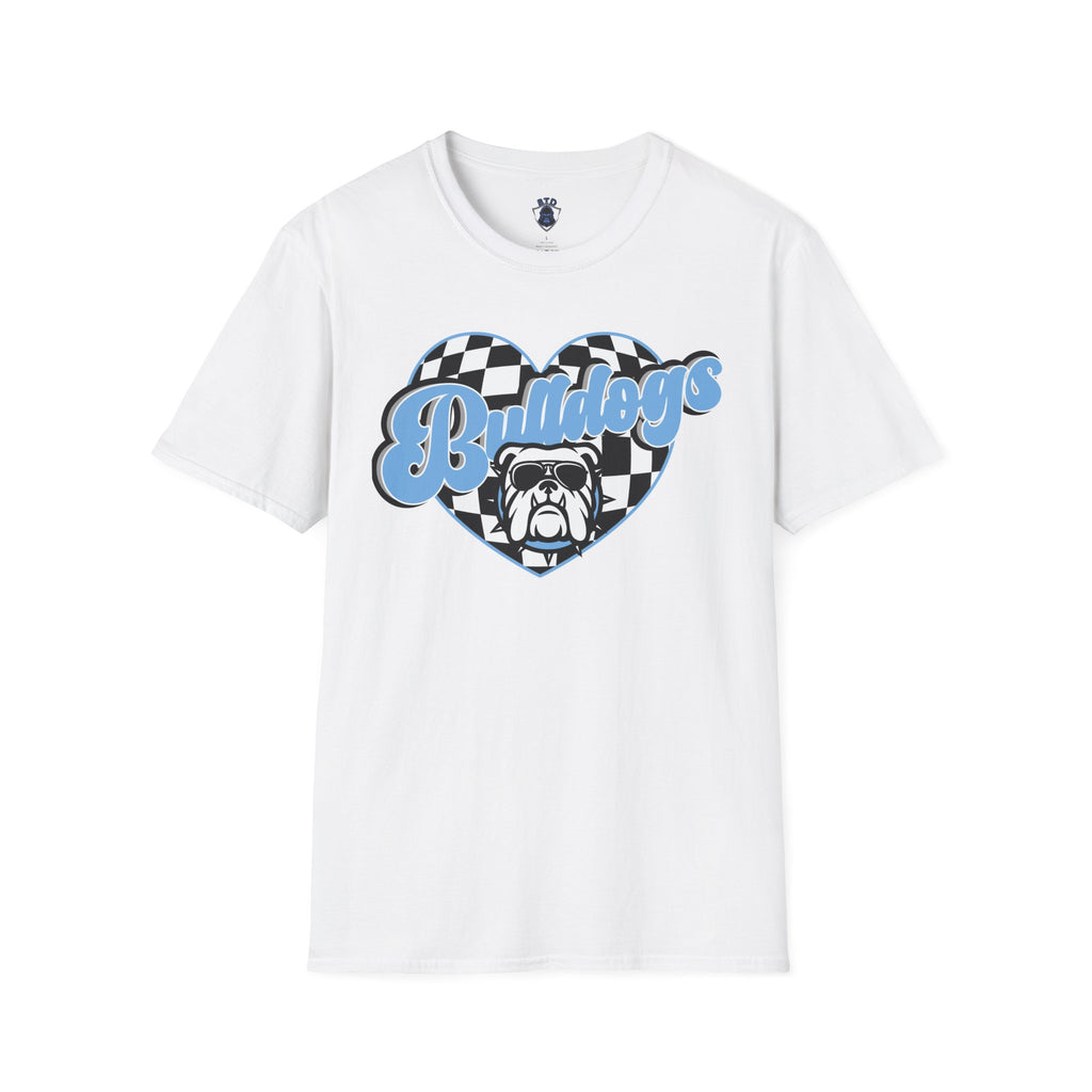 Bulldogs Heart Tee — Checkerboard Vintage Mascot Shirt