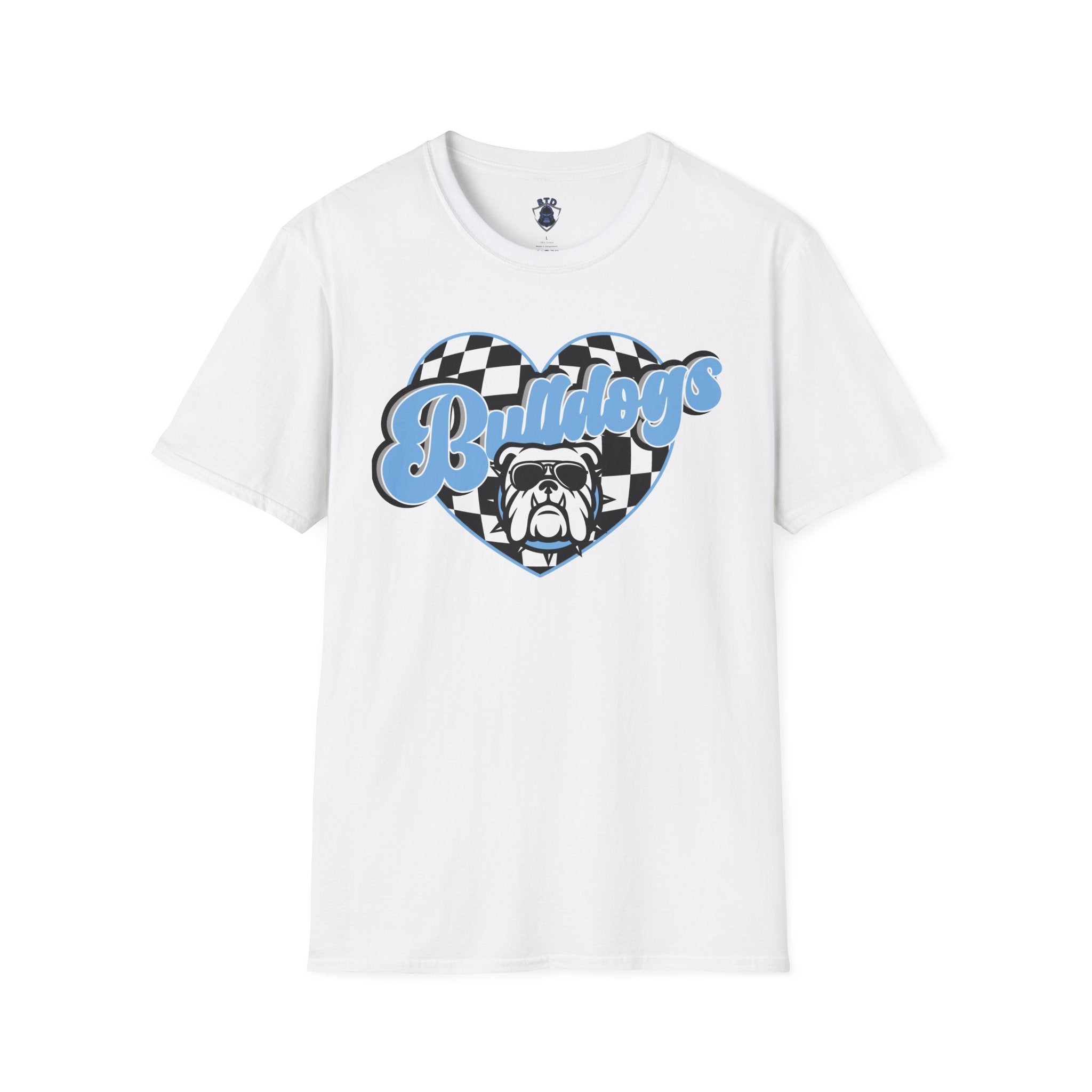 Bulldogs Heart Tee — Checkerboard Vintage Mascot Shirt