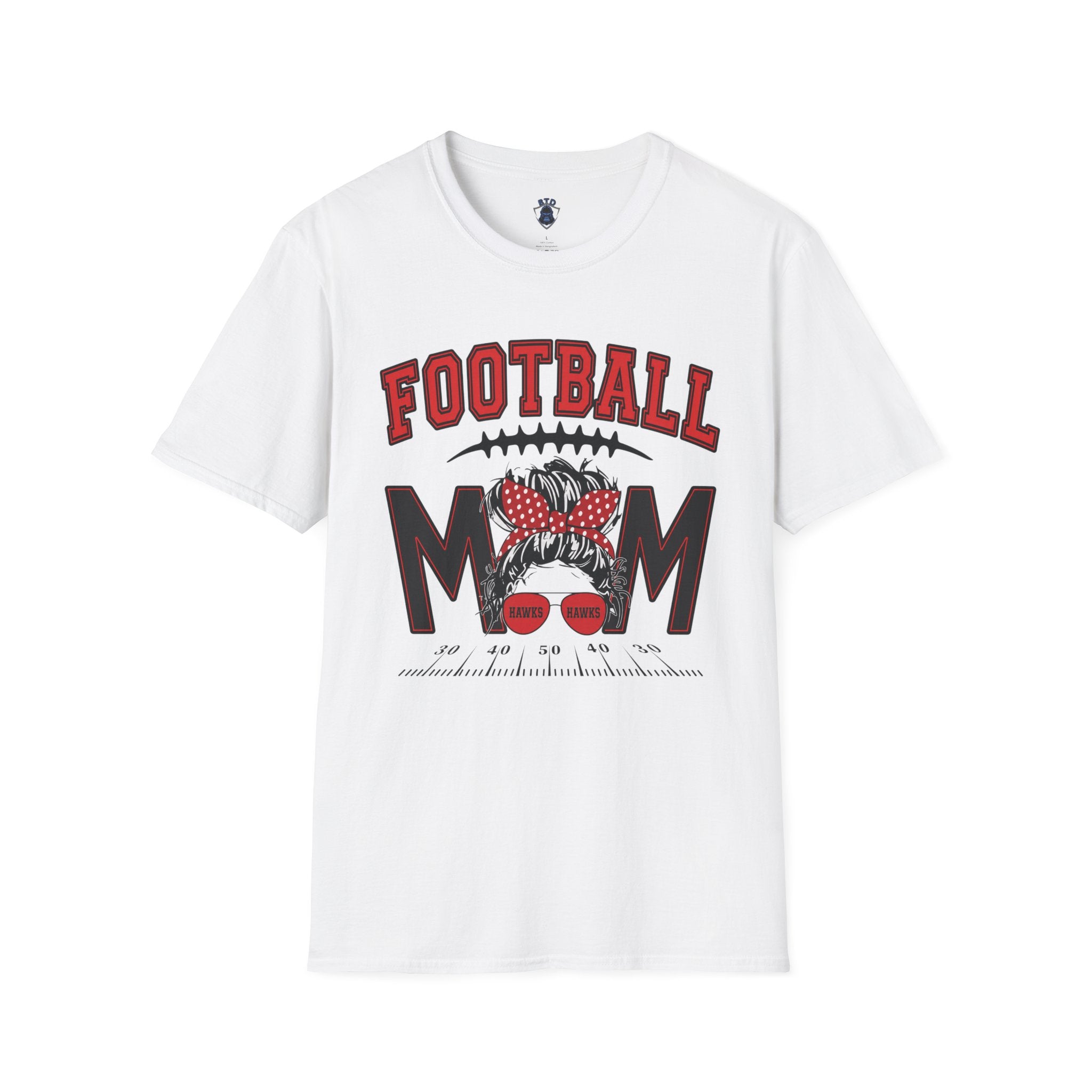 Football Mom T‑Shirt — Red Polka Dot Bow Game Day Tee