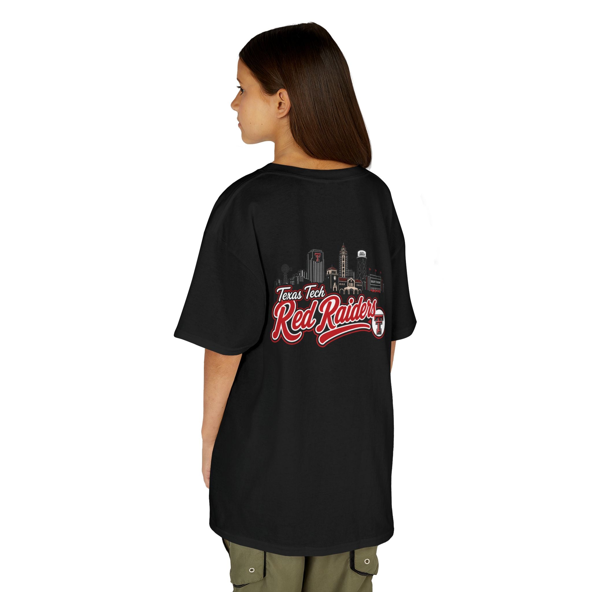 Kids T-Shirt — Texas Tech Red Raiders Skyline Tee (Front Logo, Back City Design)