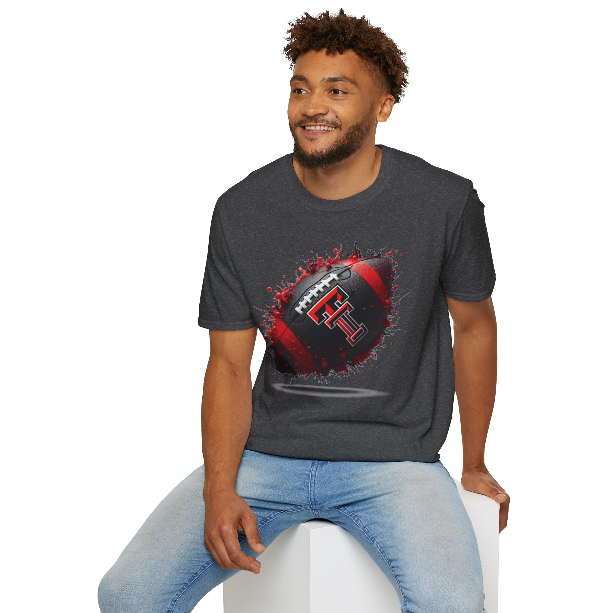 Texas Tech Football Tee — Red & Black Splash Football Design