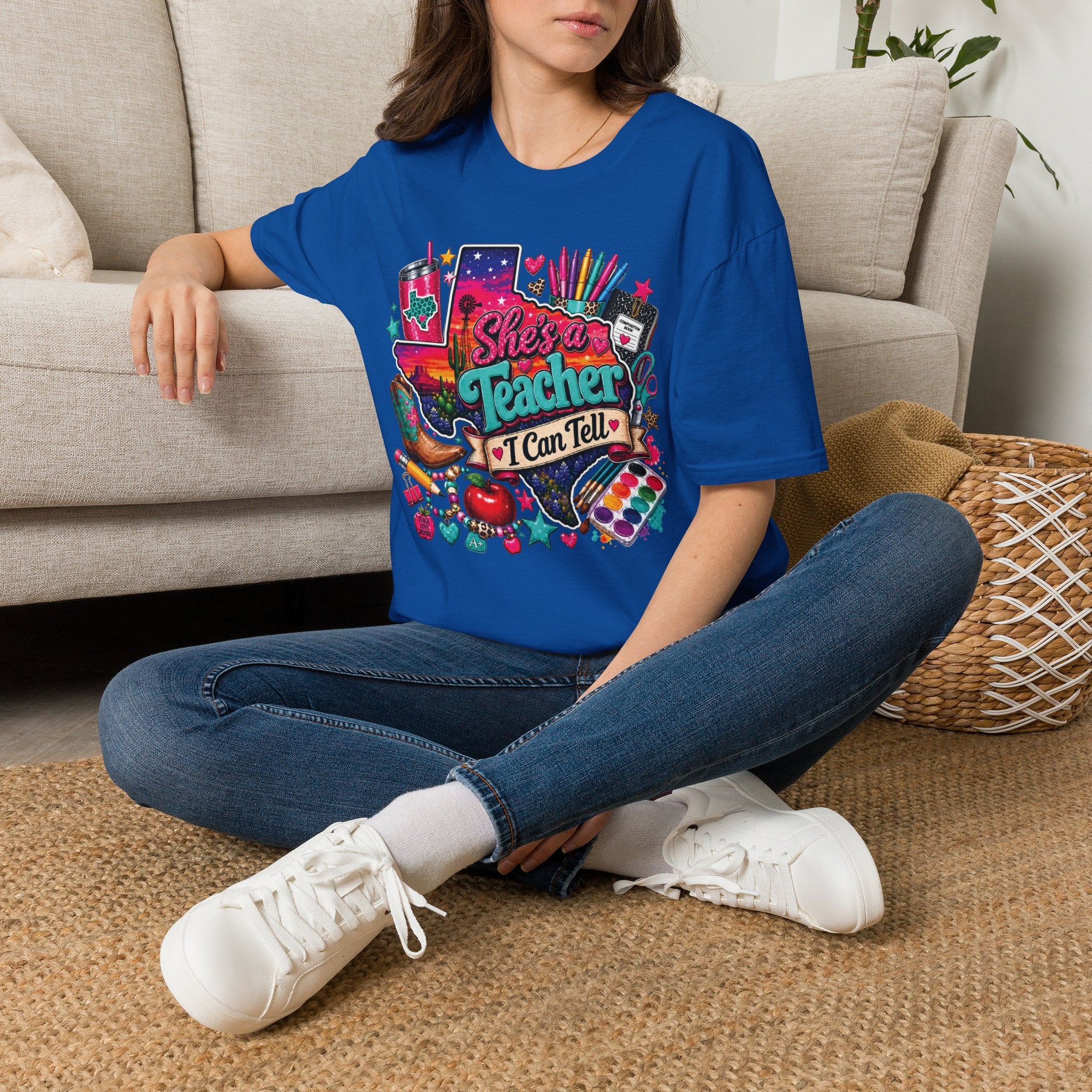 She’s a Teacher I Can Tell T-Shirt — Colorful Teacher Appreciation Tee