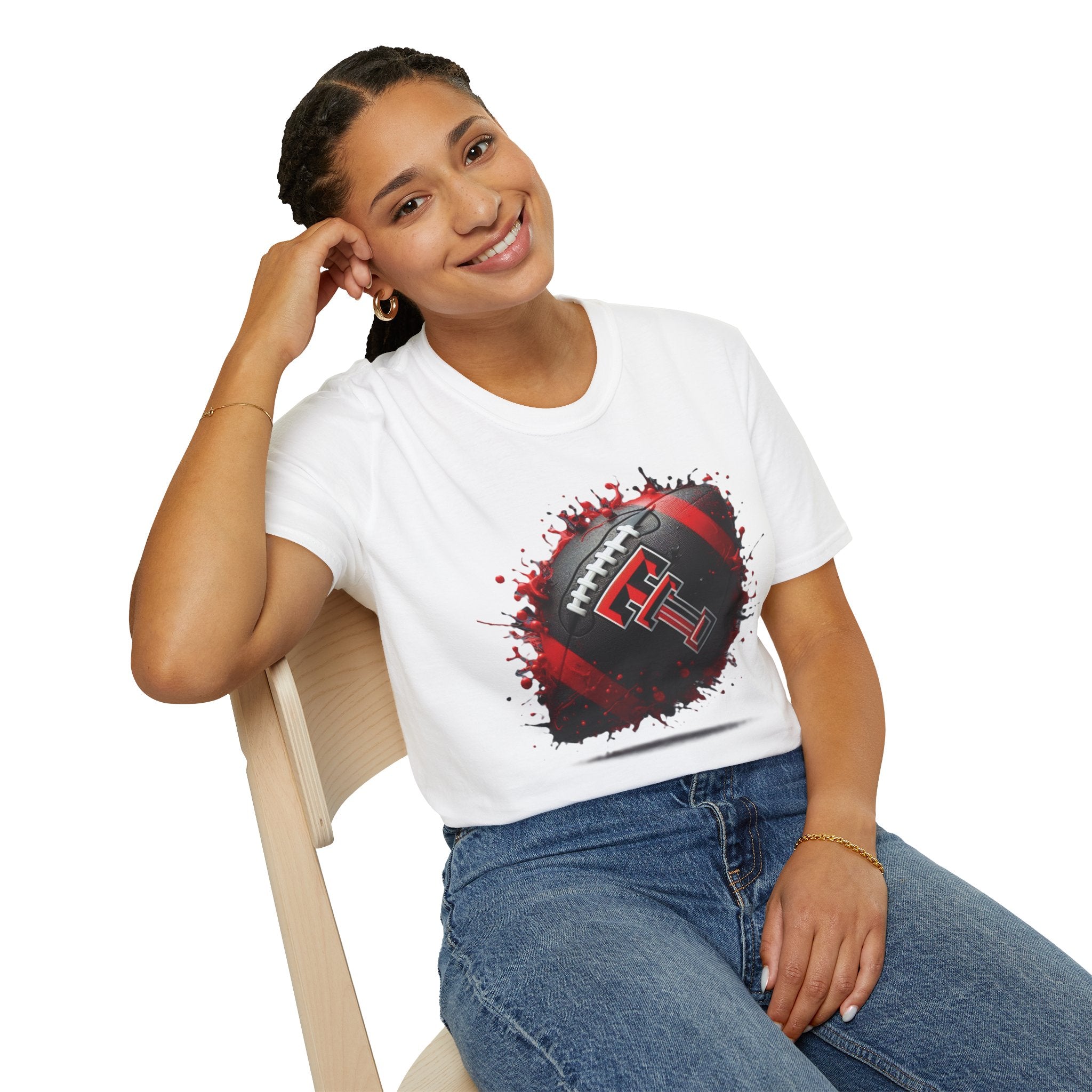 Texas Tech Football Tee — Red & Black Splash Football Design