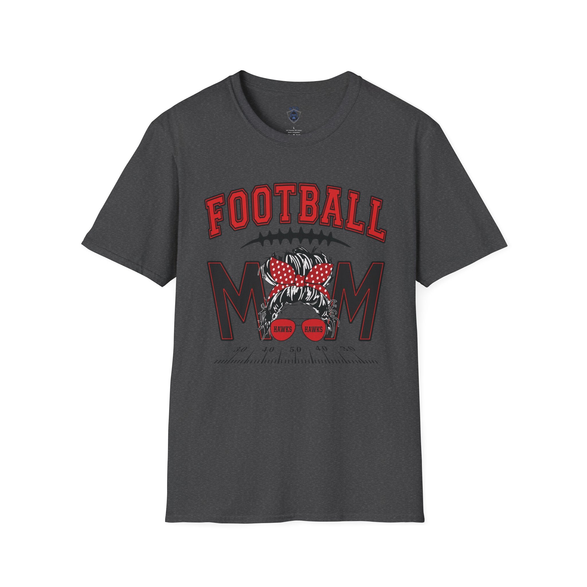 Football Mom T‑Shirt — Red Polka Dot Bow Game Day Tee