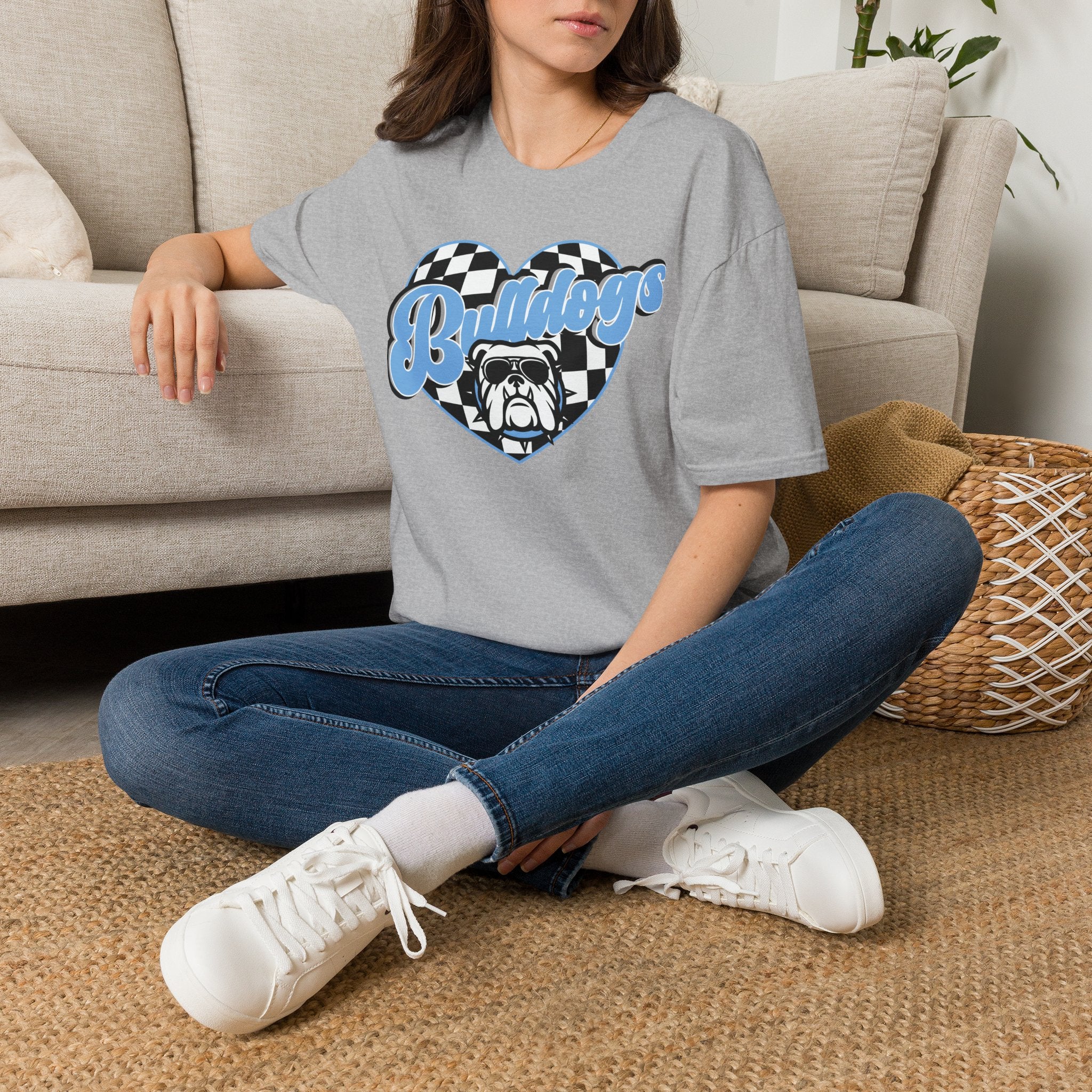 Bulldogs Heart Tee — Checkerboard Vintage Mascot Shirt