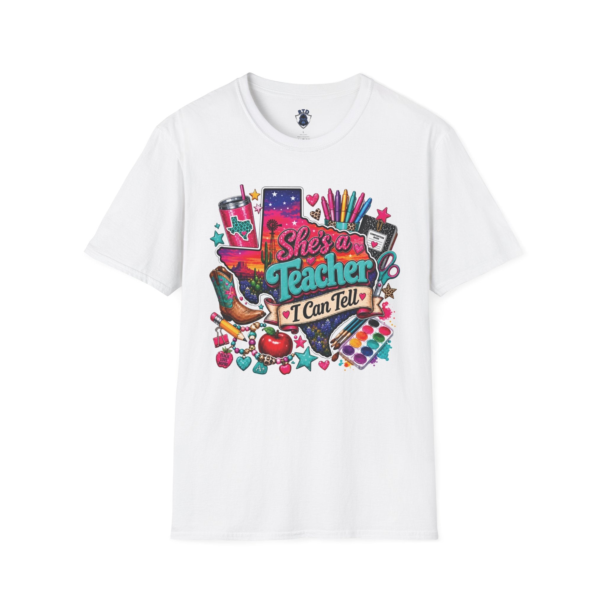 She’s a Teacher I Can Tell T-Shirt — Colorful Teacher Appreciation Tee