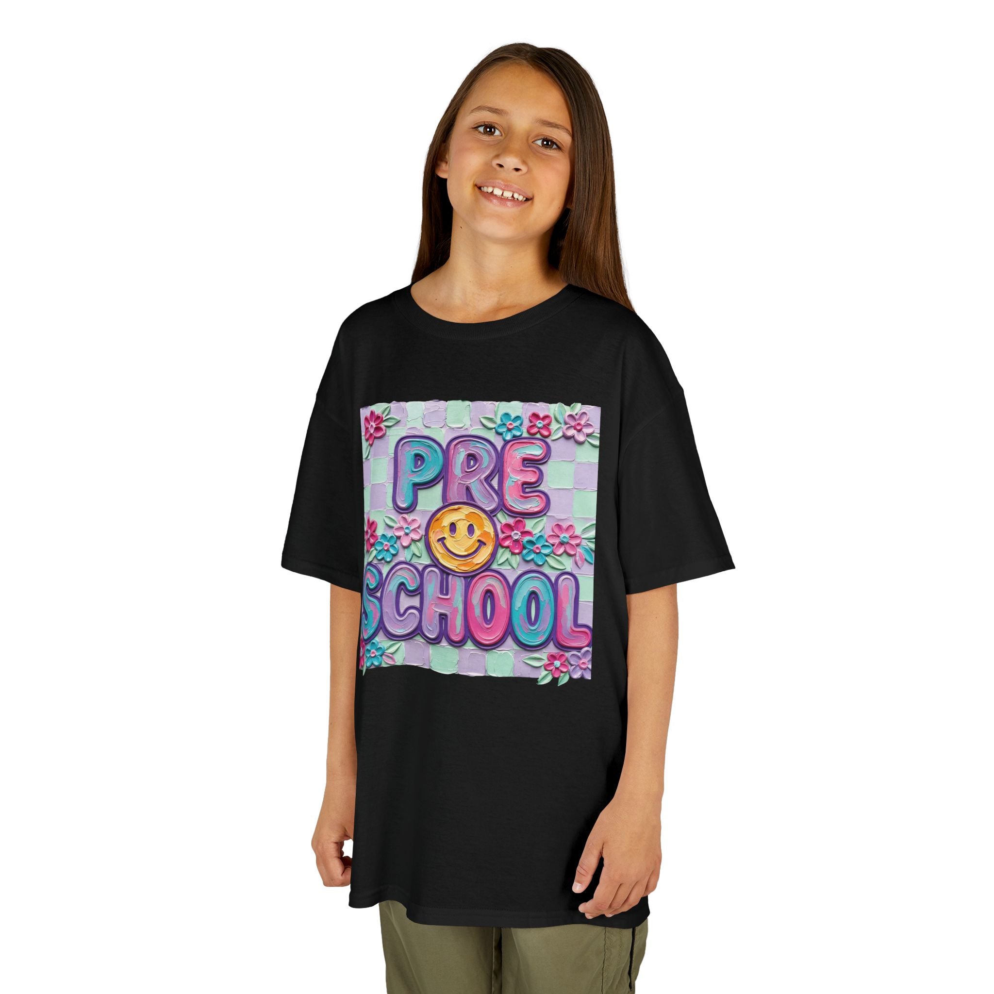 Preschool Smile Kids T‑Shirt — Cute Floral 'Pre School' Tee for Back to School