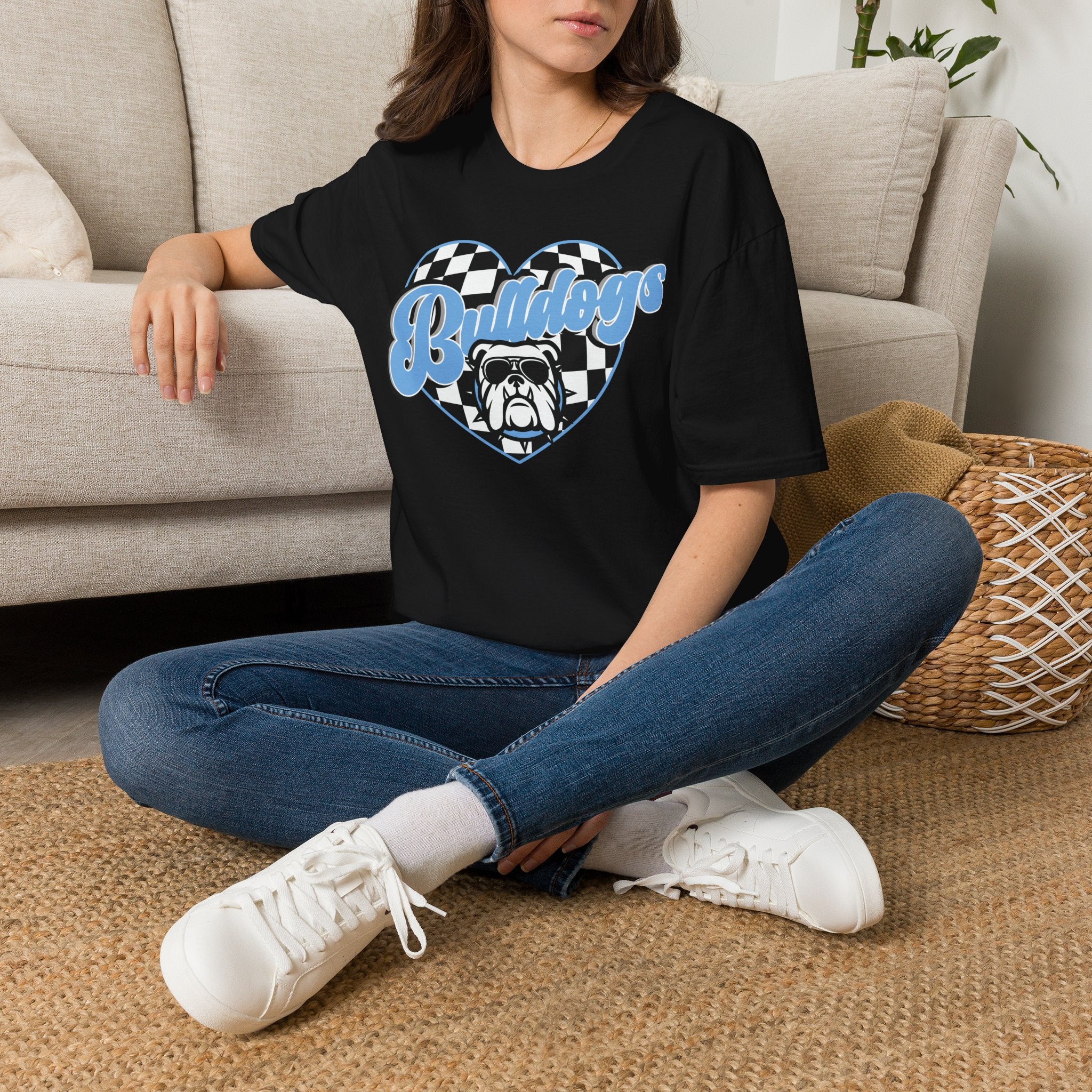 Bulldogs Heart Tee — Checkerboard Vintage Mascot Shirt