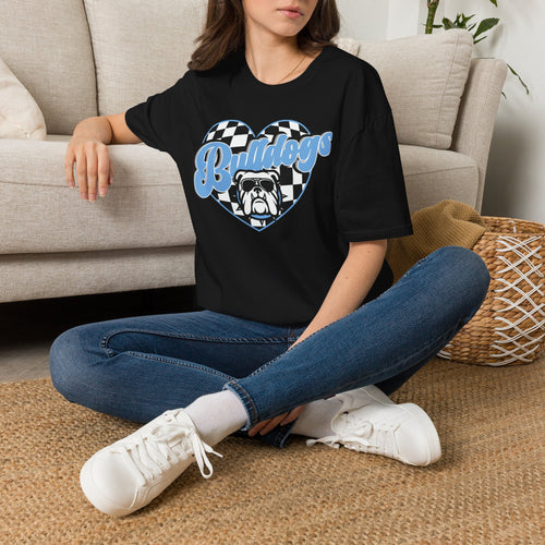 Bulldogs Heart Tee — Checkerboard Vintage Mascot Shirt