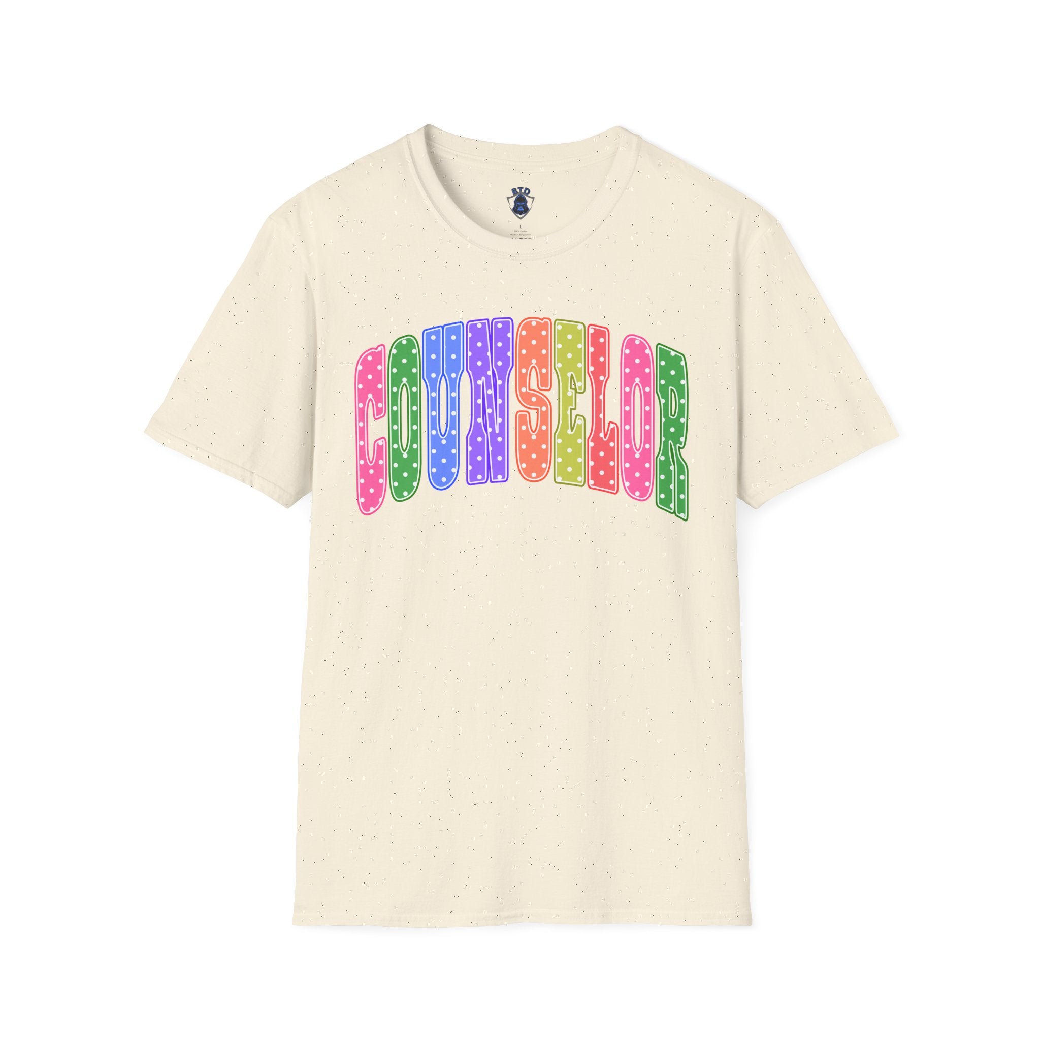 Counselor Rainbow Polka Dot T-Shirt — Colorful Retro School Staff Tee