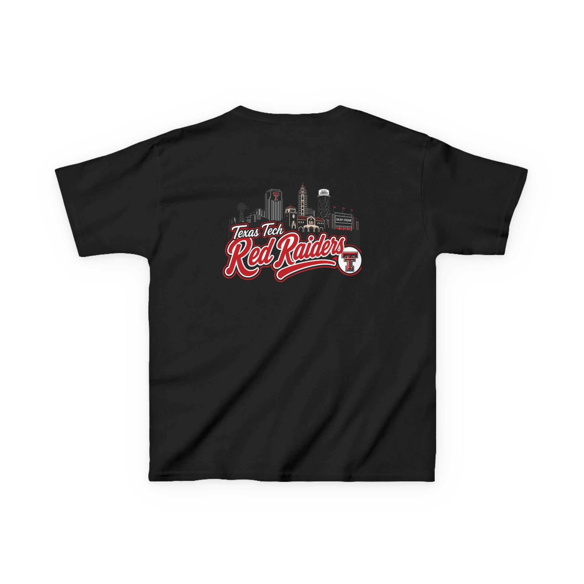 Kids T-Shirt — Texas Tech Red Raiders Skyline Tee (Front Logo, Back City Design)