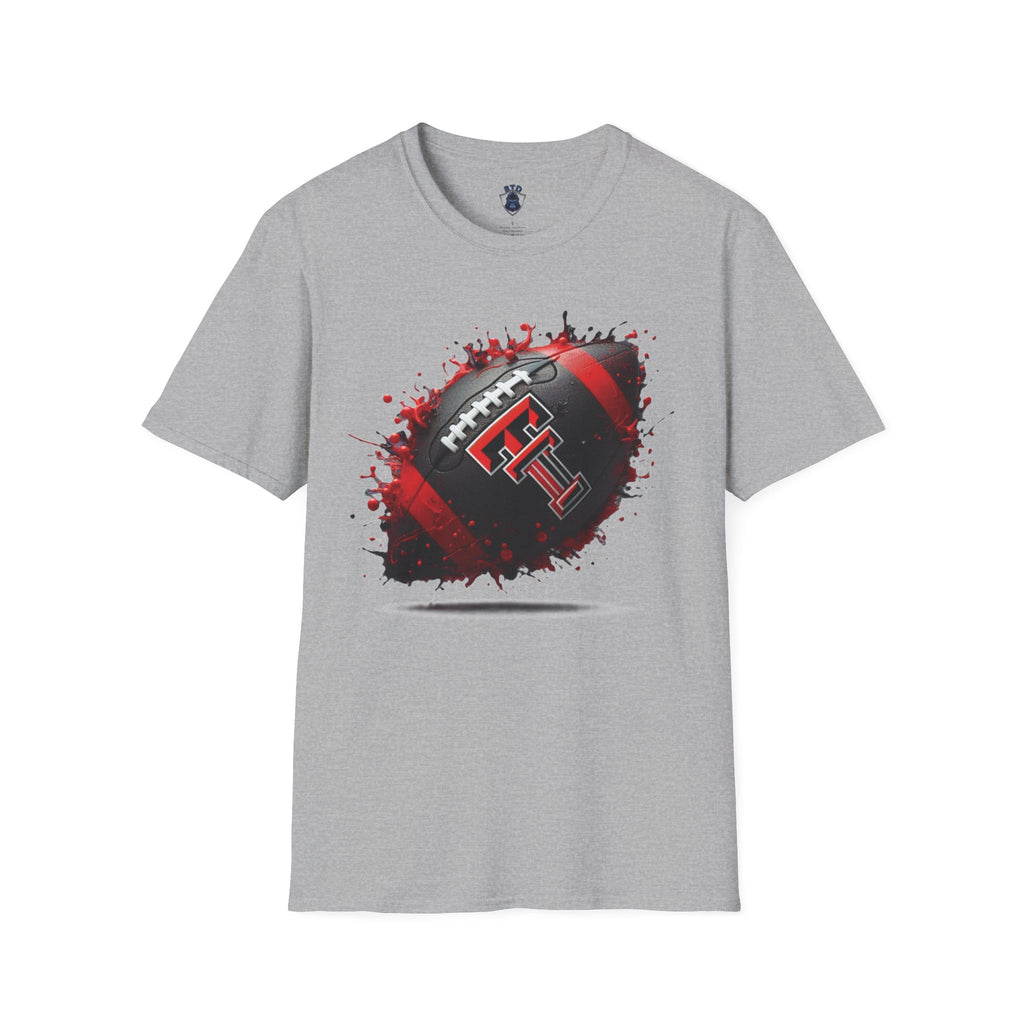Texas Tech Football Tee — Red & Black Splash Football Design