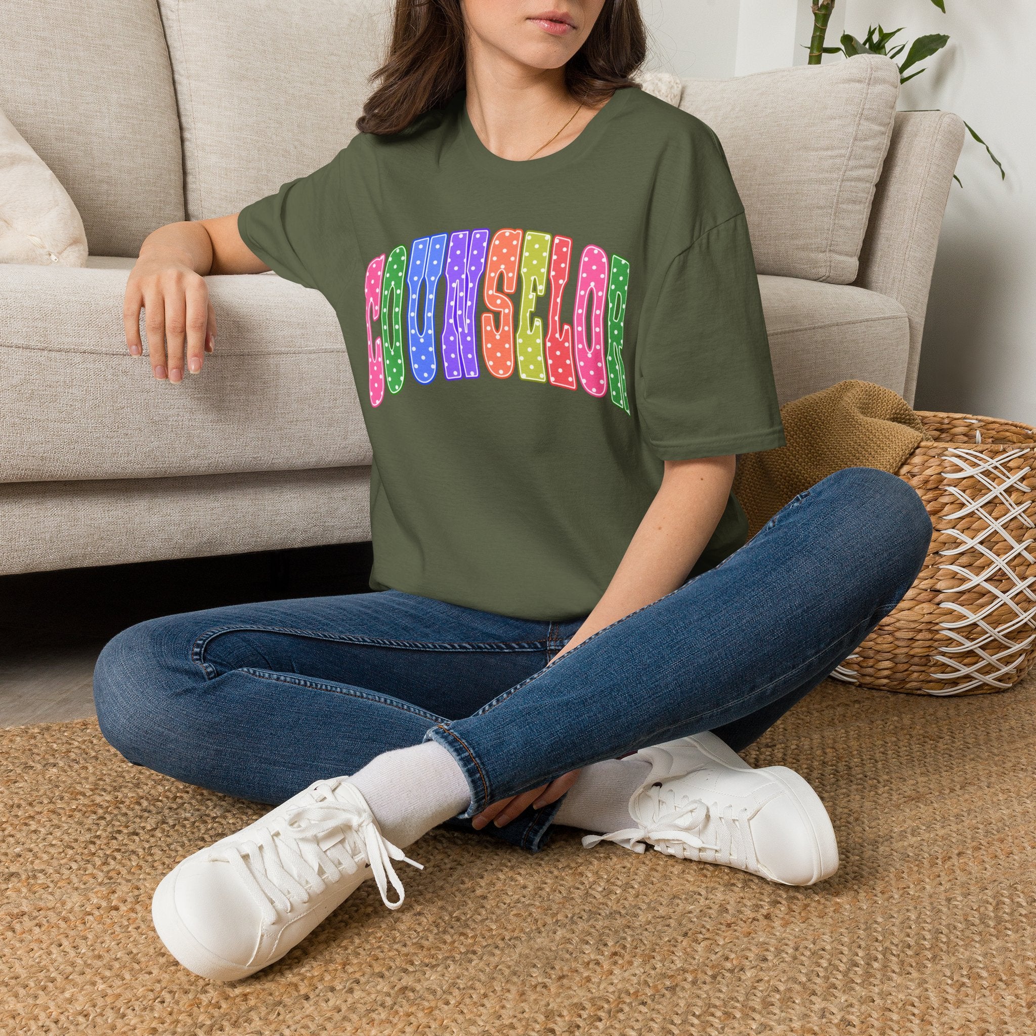 Counselor Rainbow Polka Dot T-Shirt — Colorful Retro School Staff Tee