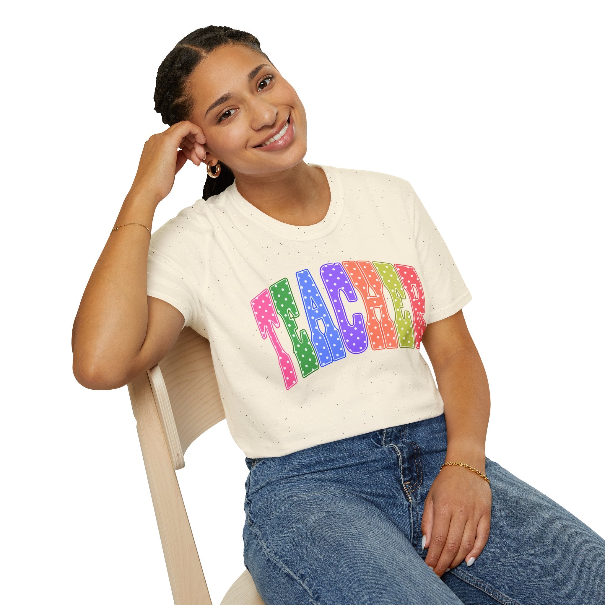 Teacher Colorblock Polka Dot T-Shirt — Bright Rainbow Educator Tee