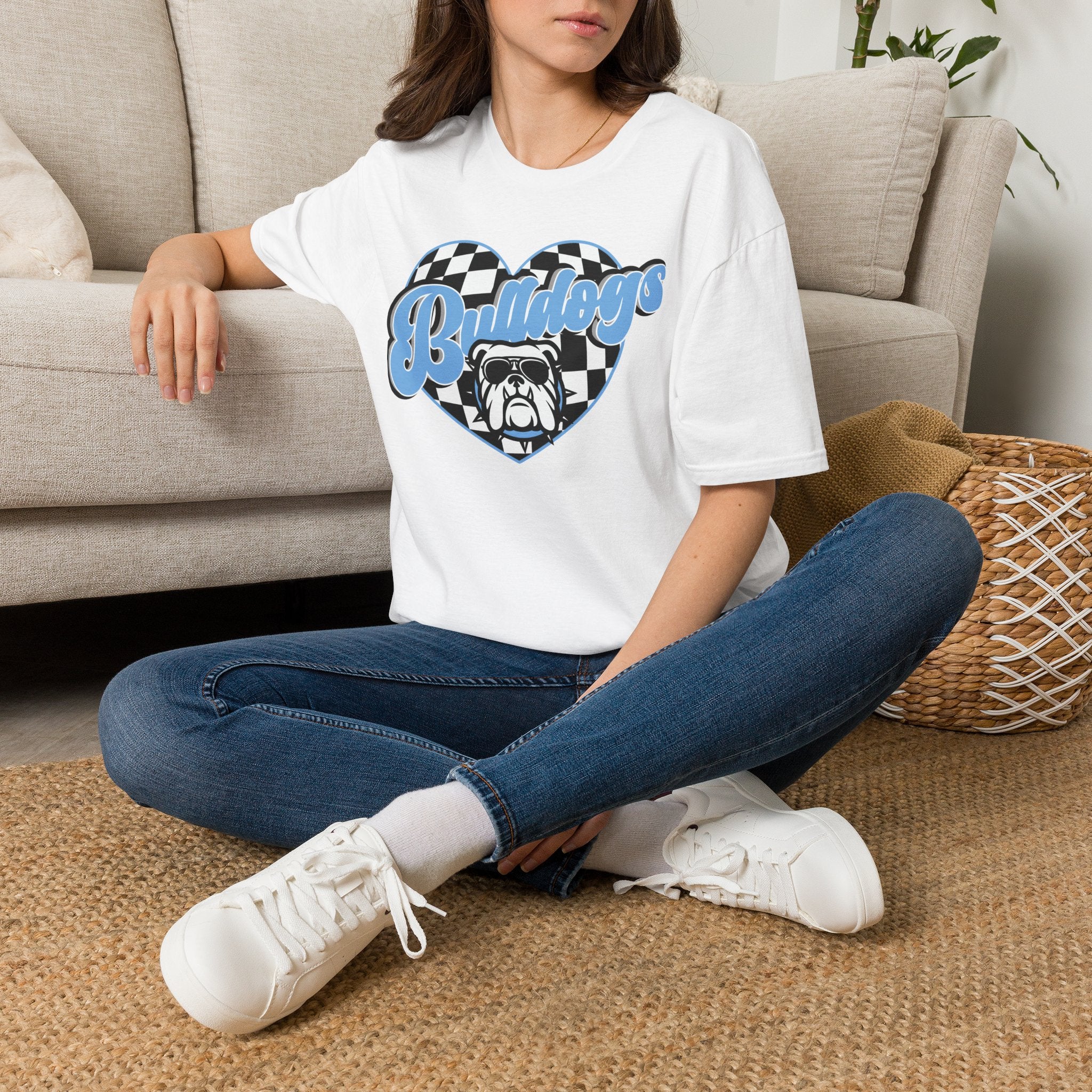 Bulldogs Heart Tee — Checkerboard Vintage Mascot Shirt