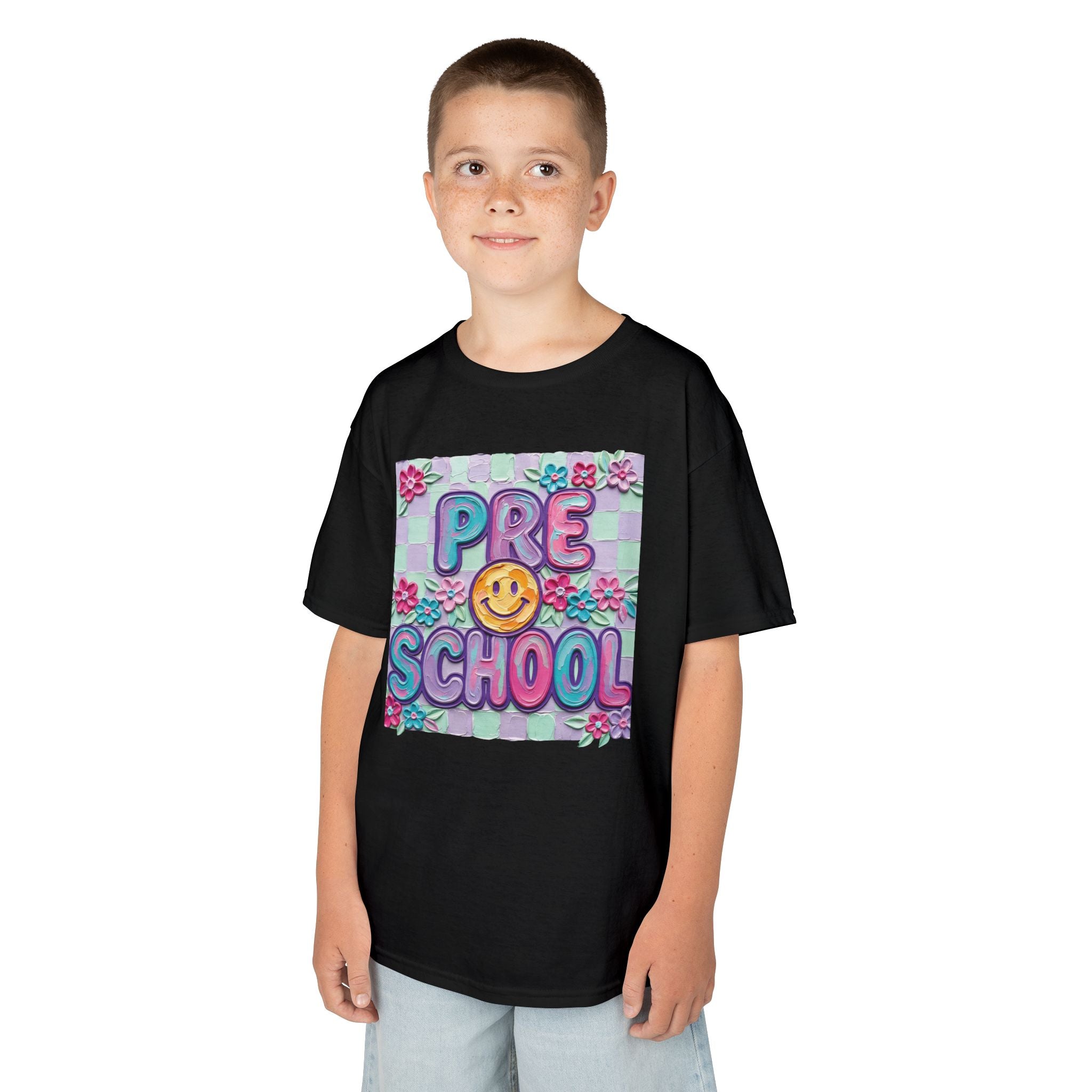 Preschool Smile Kids T‑Shirt — Cute Floral 'Pre School' Tee for Back to School