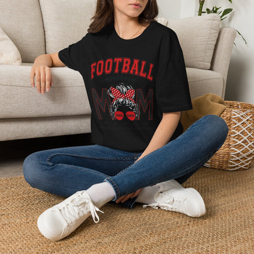 Football Mom T‑Shirt — Red Polka Dot Bow Game Day Tee