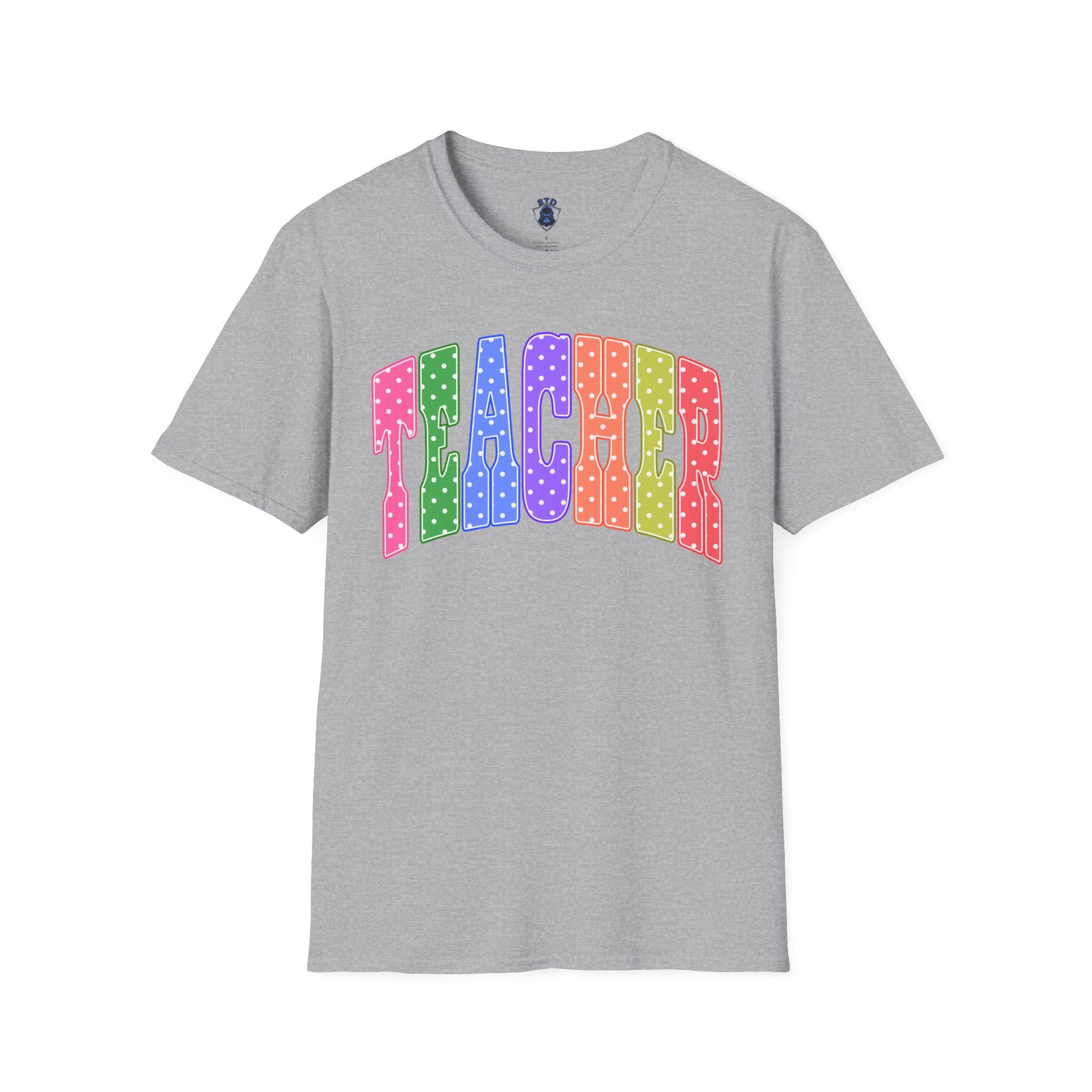 Teacher Colorblock Polka Dot T-Shirt — Bright Rainbow Educator Tee