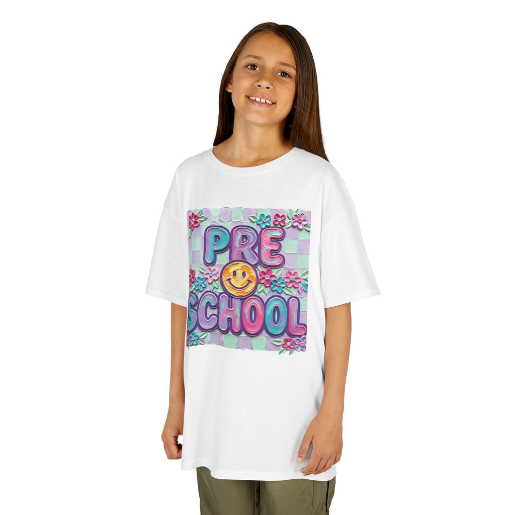 Preschool Smile Kids T‑Shirt — Cute Floral 'Pre School' Tee for Back to School