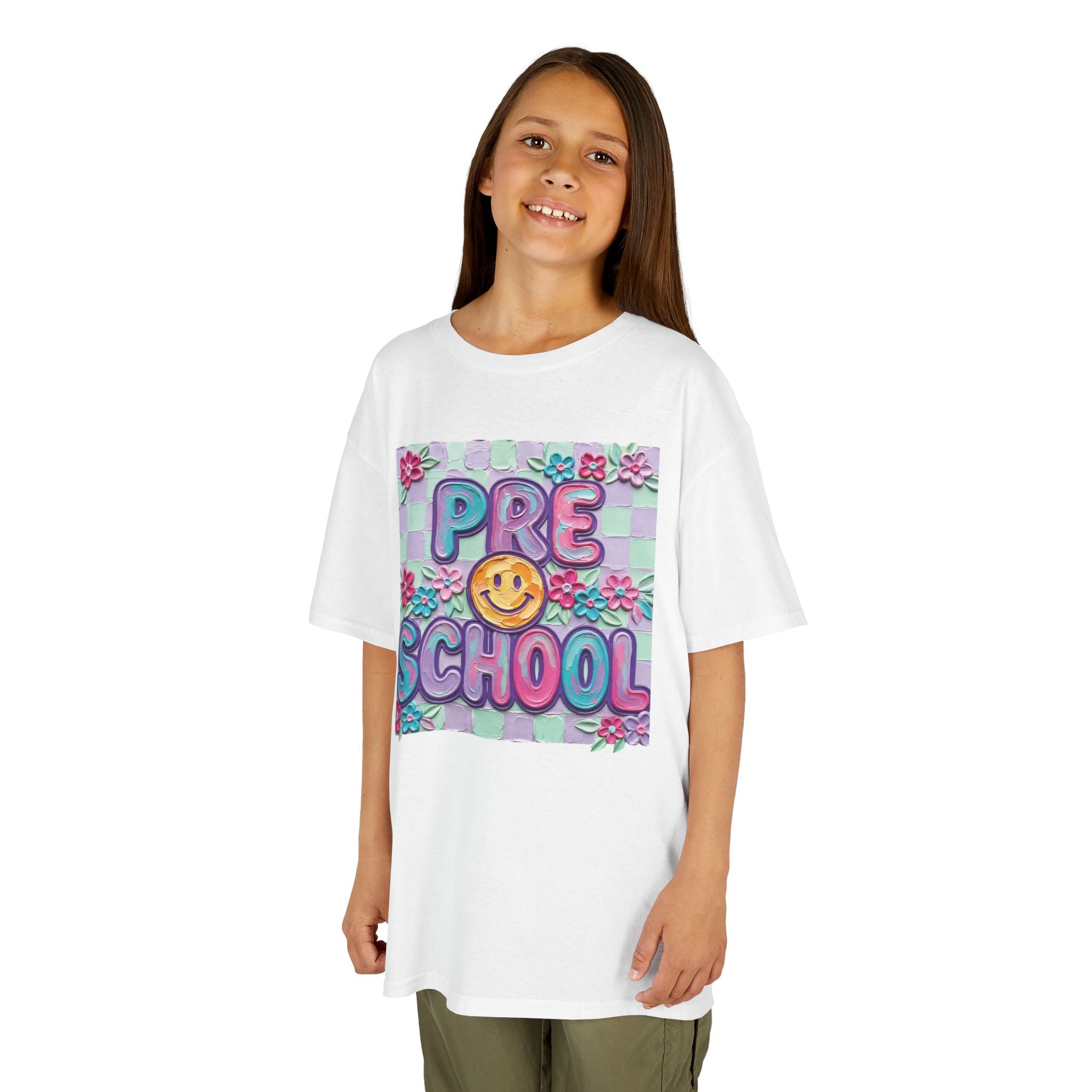 Preschool Smile Kids T‑Shirt — Cute Floral 'Pre School' Tee for Back to School