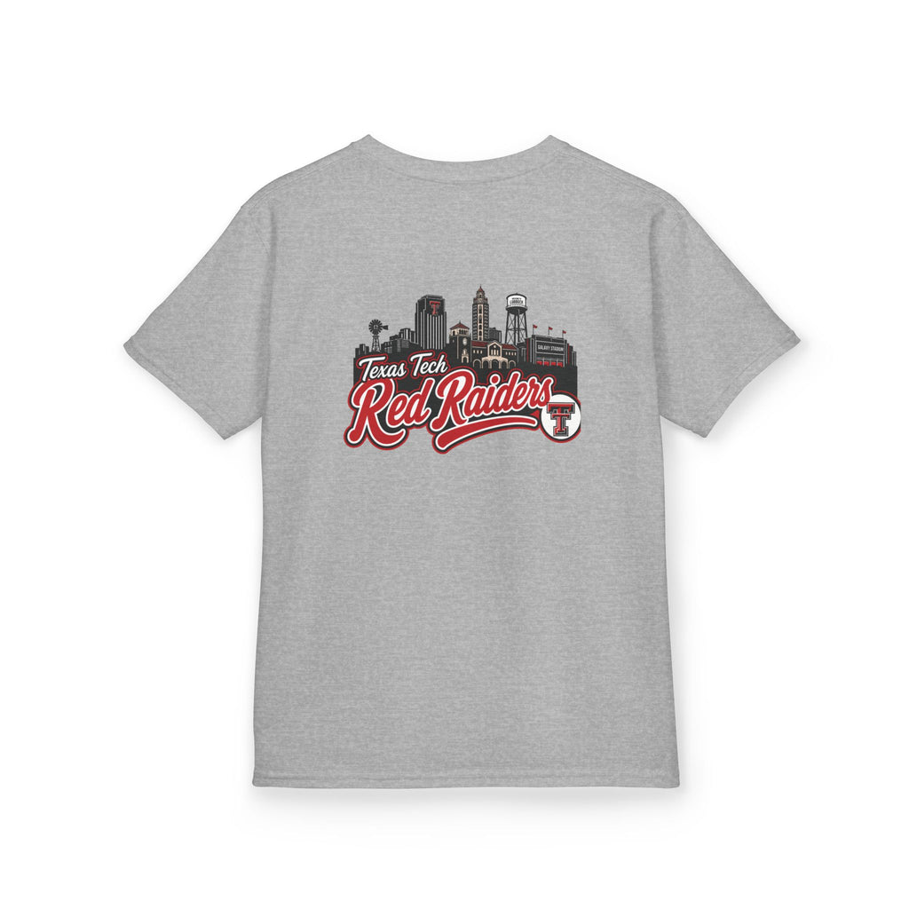 Kids T-Shirt — Texas Tech Red Raiders Skyline Tee (Front Logo, Back City Design)