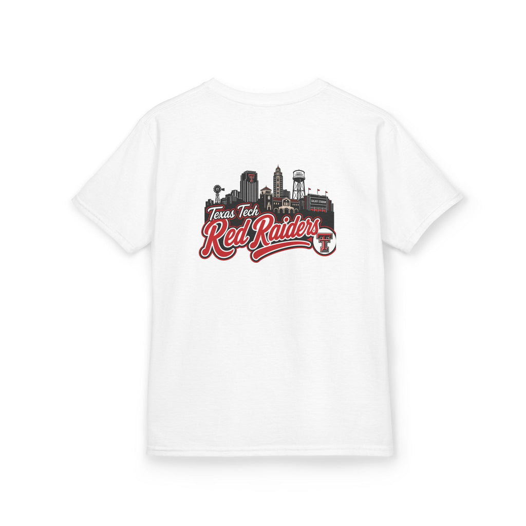 Kids T-Shirt — Texas Tech Red Raiders Skyline Tee (Front Logo, Back City Design)
