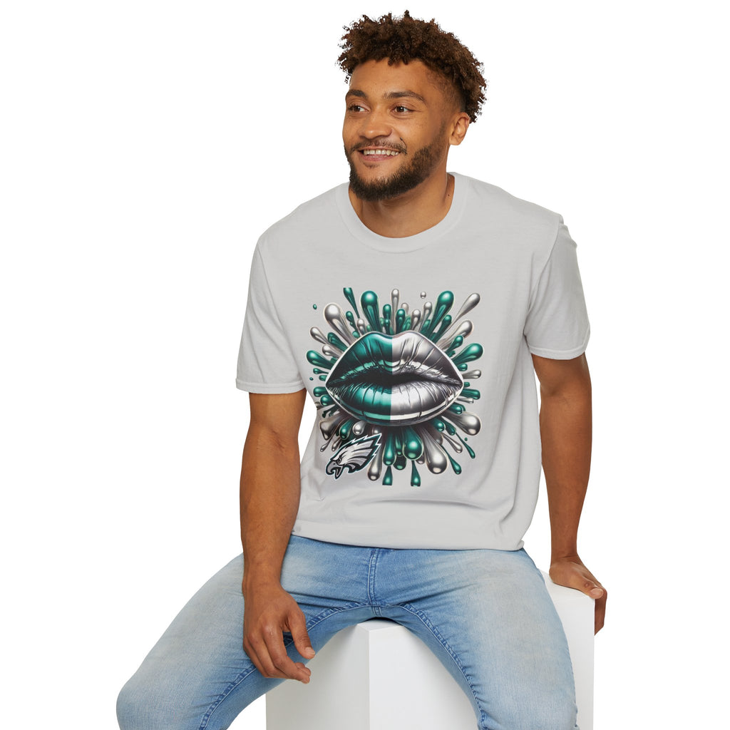 Graphic Tee — Metallic Teal & Silver Lip Splash Design