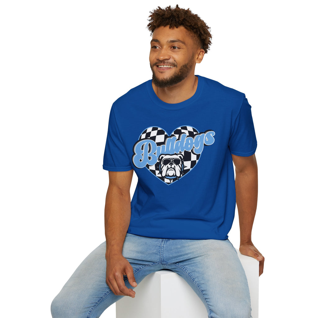 Bulldogs Heart Tee — Checkerboard Vintage Mascot Shirt