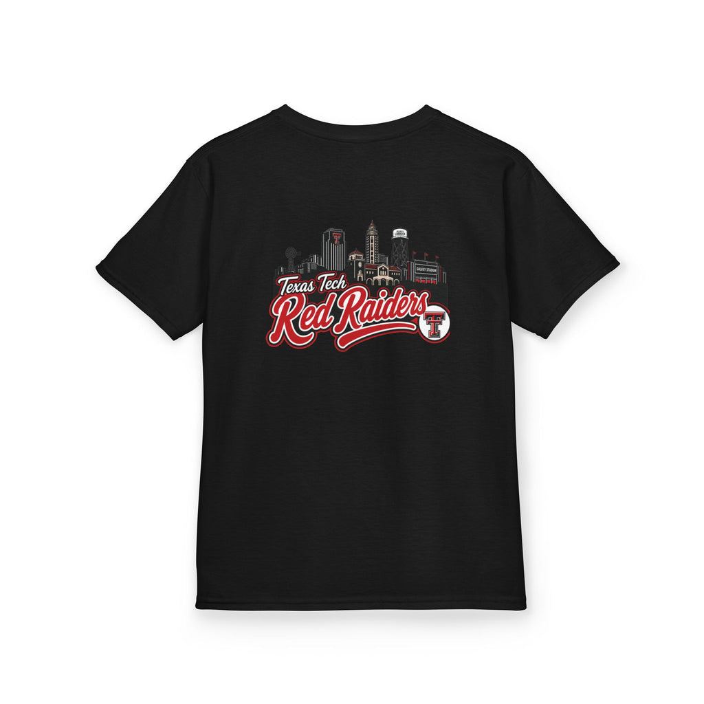 Kids T-Shirt — Texas Tech Red Raiders Skyline Tee (Front Logo, Back City Design)