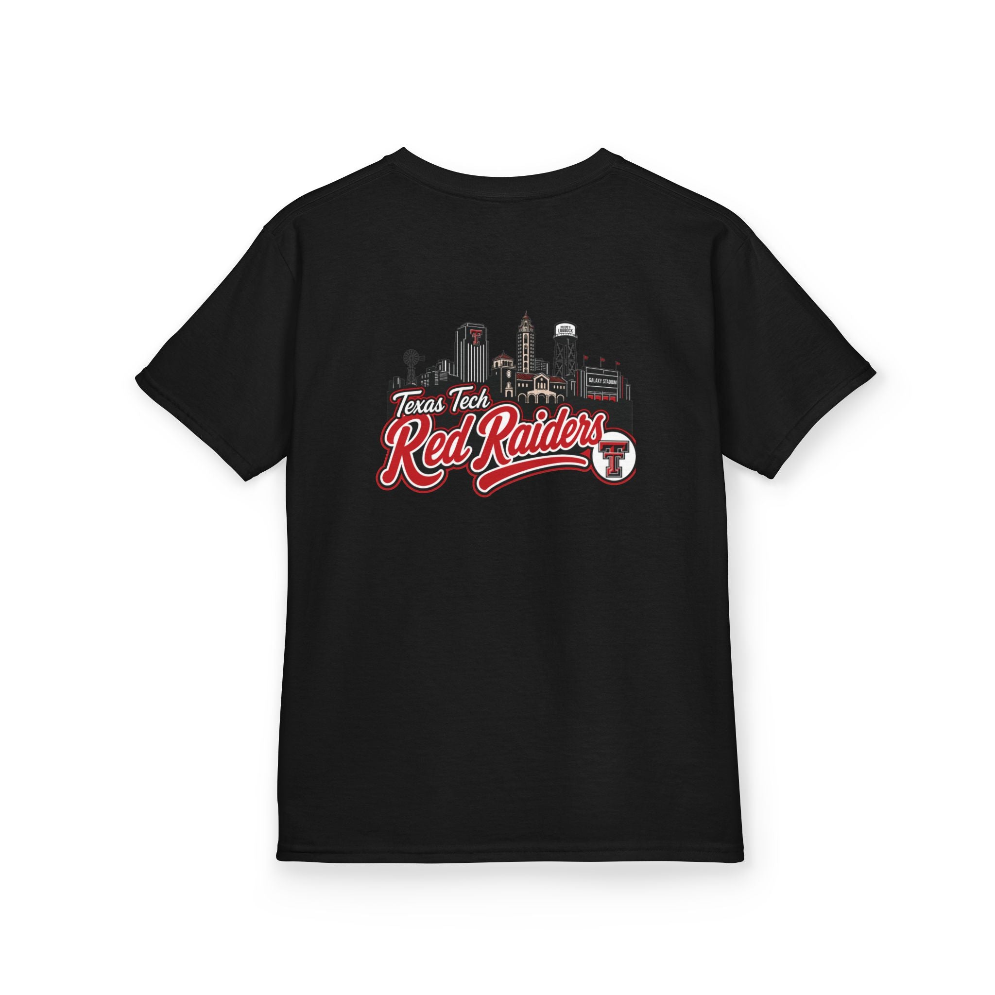 Kids T-Shirt — Texas Tech Red Raiders Skyline Tee (Front Logo, Back City Design)