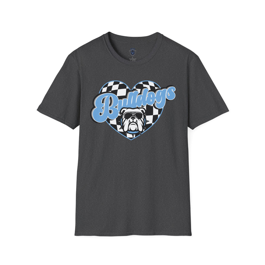 Bulldogs Heart Tee — Checkerboard Vintage Mascot Shirt