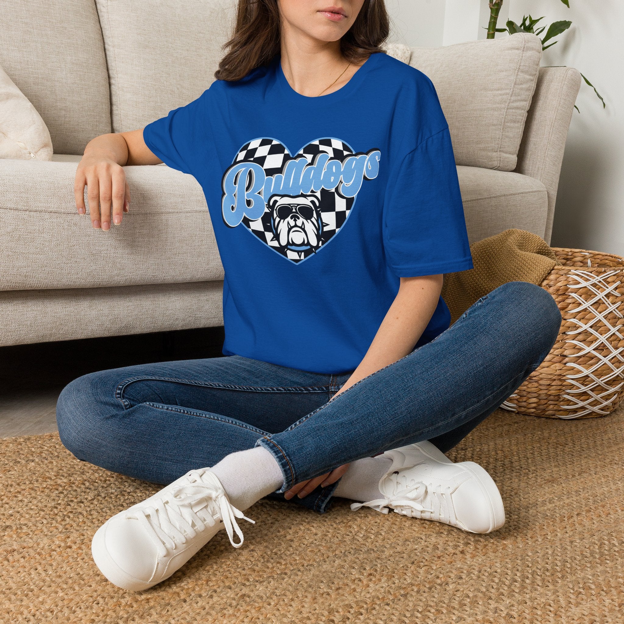 Bulldogs Heart Tee — Checkerboard Vintage Mascot Shirt