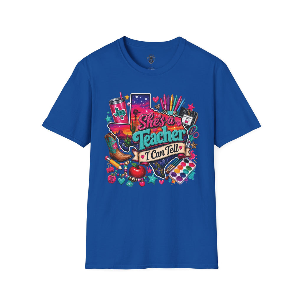 She’s a Teacher I Can Tell T-Shirt — Colorful Teacher Appreciation Tee