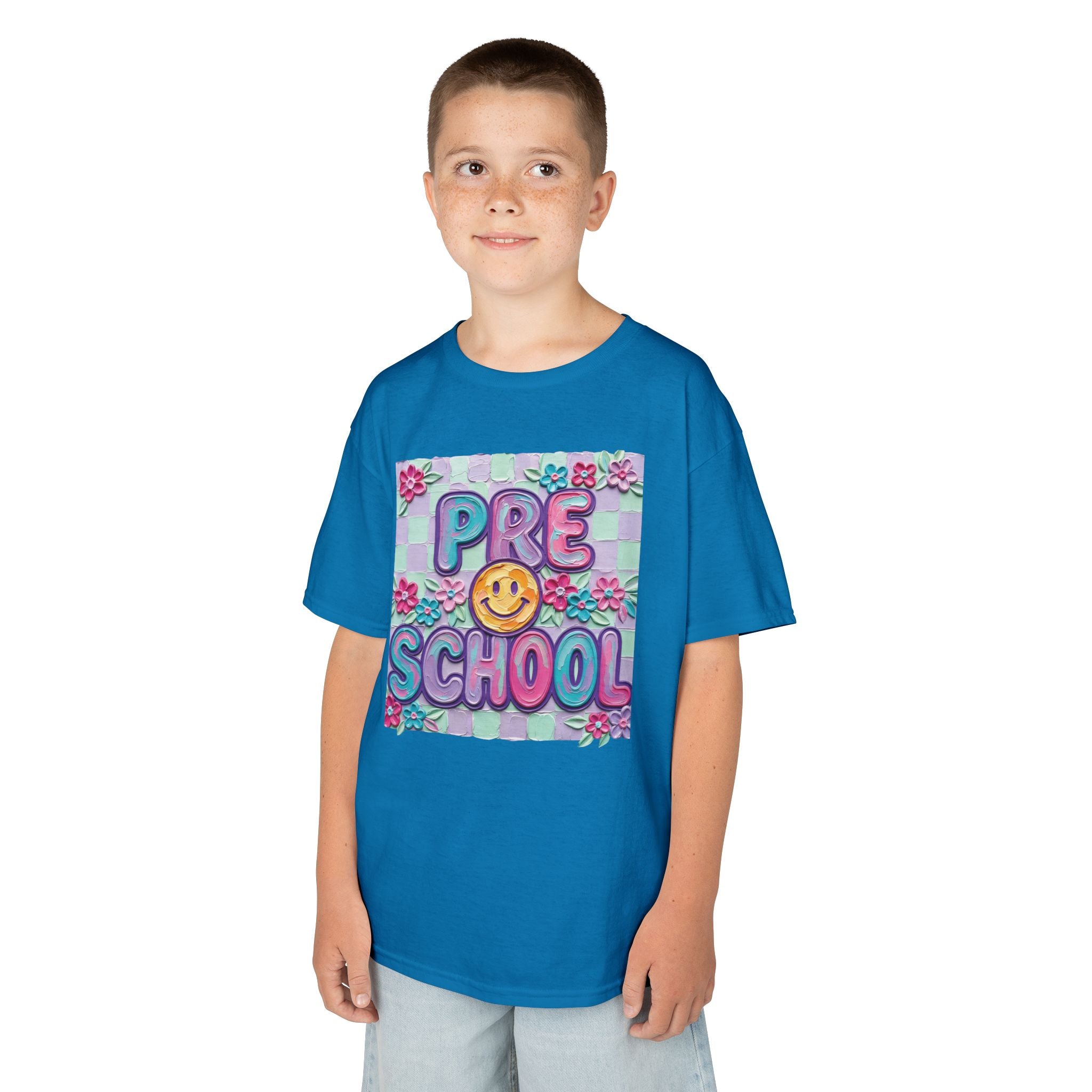 Preschool Smile Kids T‑Shirt — Cute Floral 'Pre School' Tee for Back to School