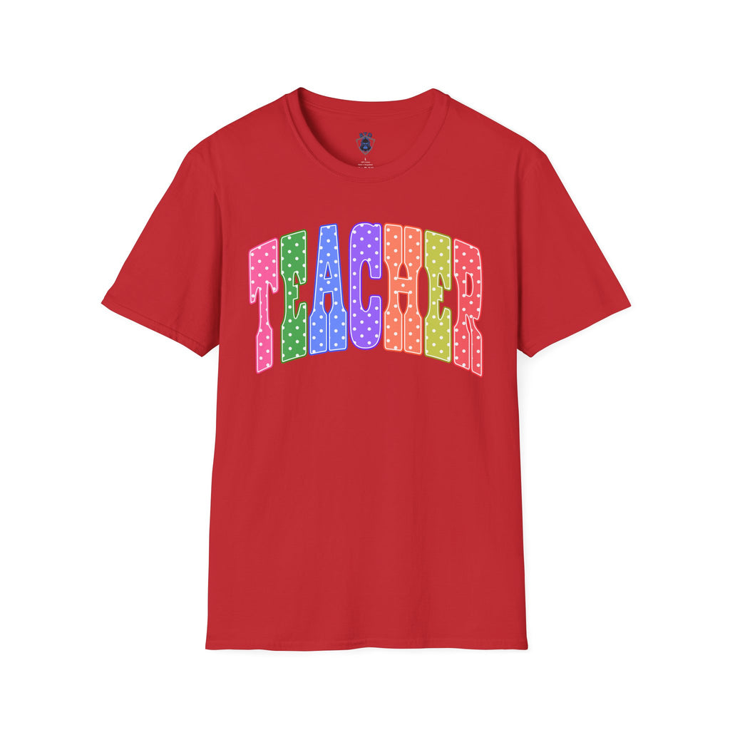 Teacher Colorblock Polka Dot T-Shirt — Bright Rainbow Educator Tee