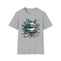 Graphic Tee — Metallic Teal & Silver Lip Splash Design