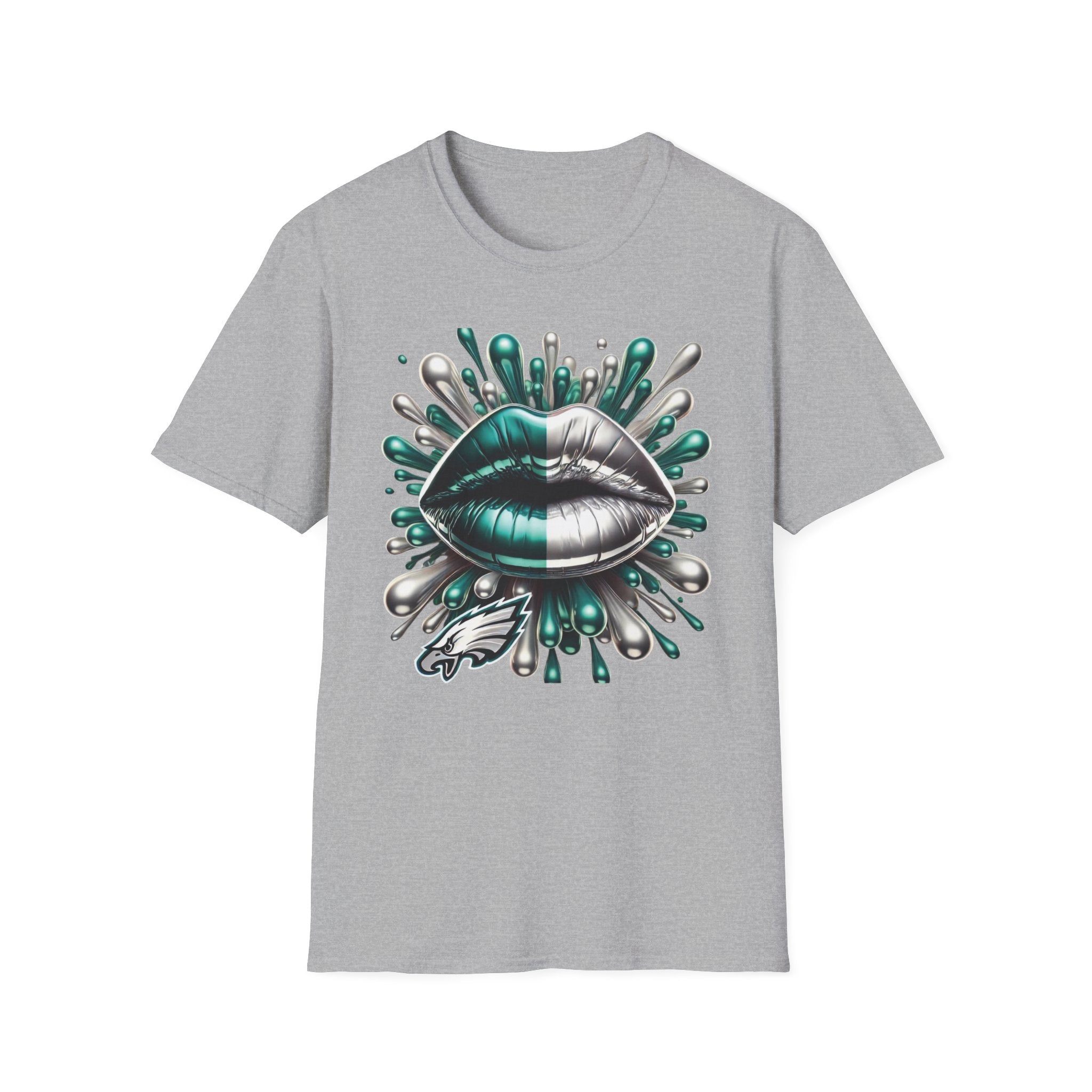 Graphic Tee — Metallic Teal & Silver Lip Splash Design