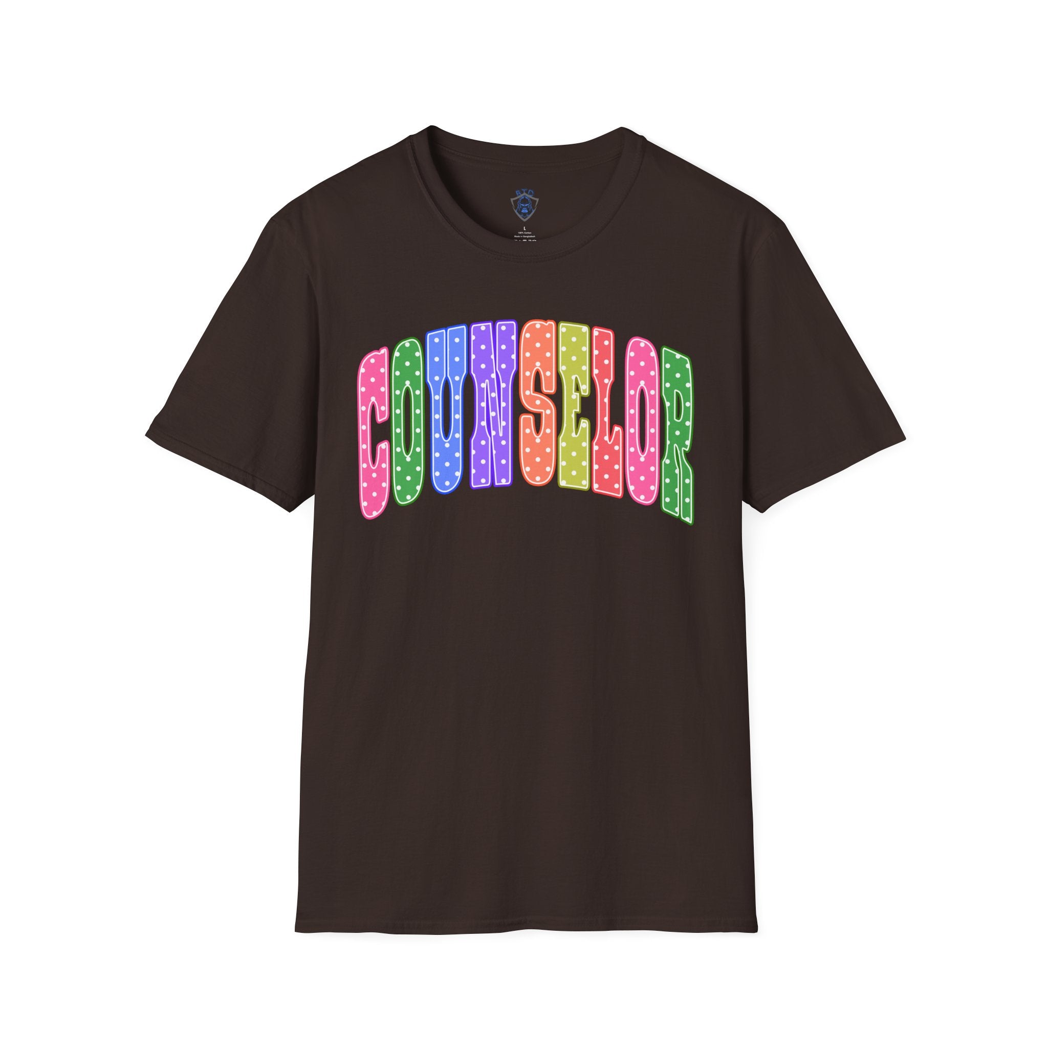 Counselor Rainbow Polka Dot T-Shirt — Colorful Retro School Staff Tee
