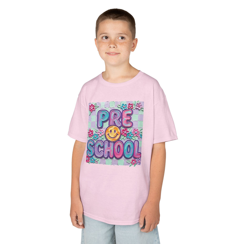 Preschool Smile Kids T‑Shirt — Cute Floral 'Pre School' Tee for Back to School