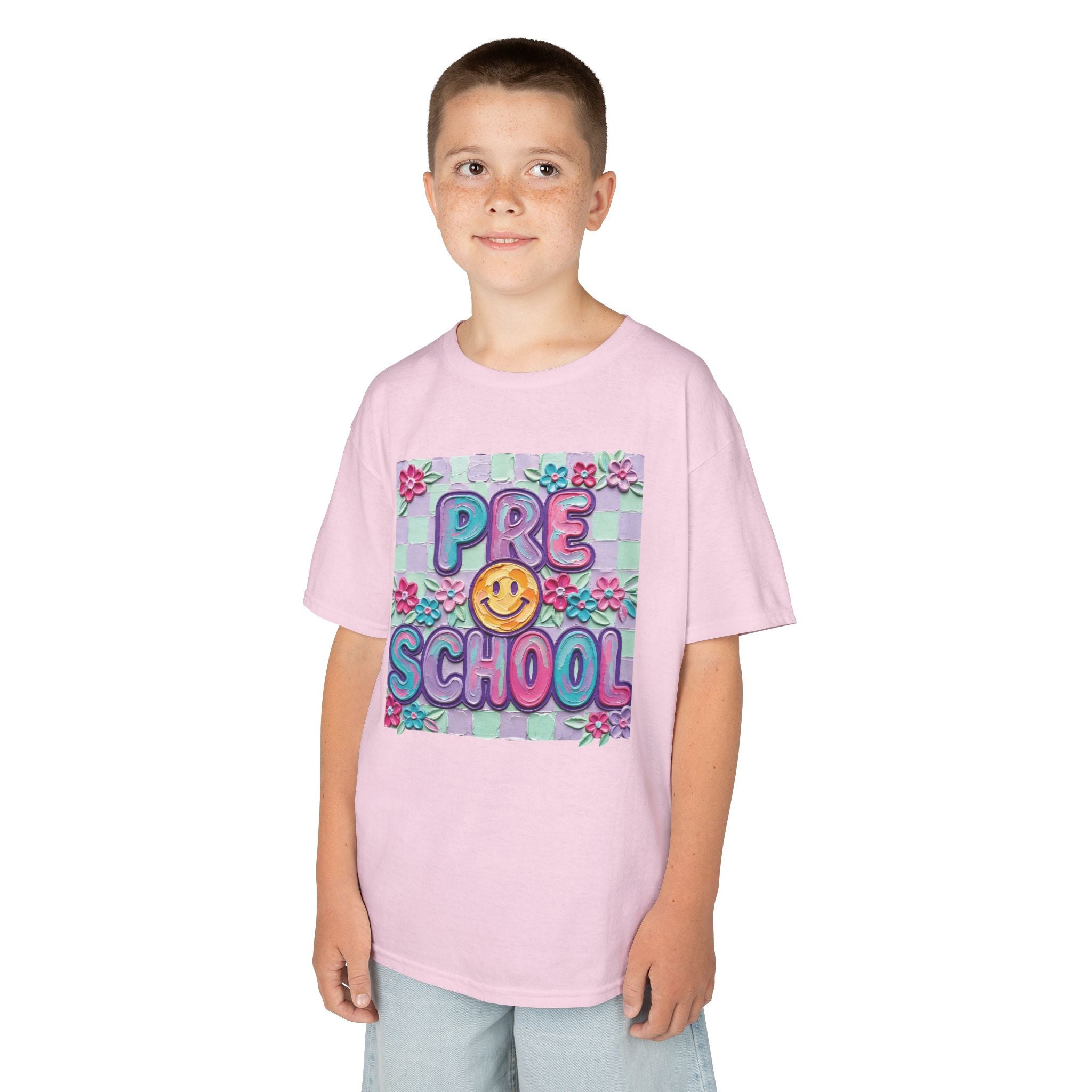 Preschool Smile Kids T‑Shirt — Cute Floral 'Pre School' Tee for Back to School