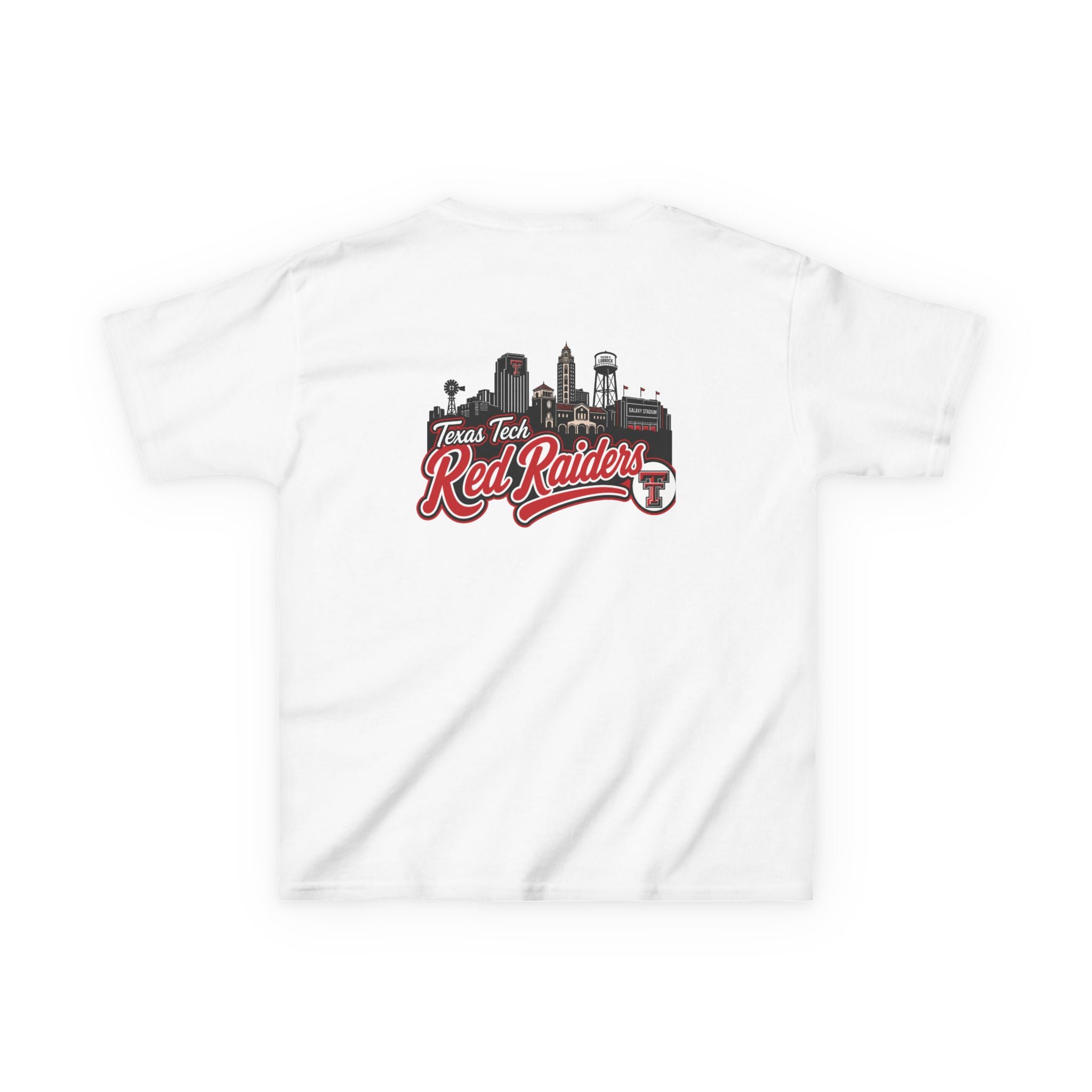Kids T-Shirt — Texas Tech Red Raiders Skyline Tee (Front Logo, Back City Design)
