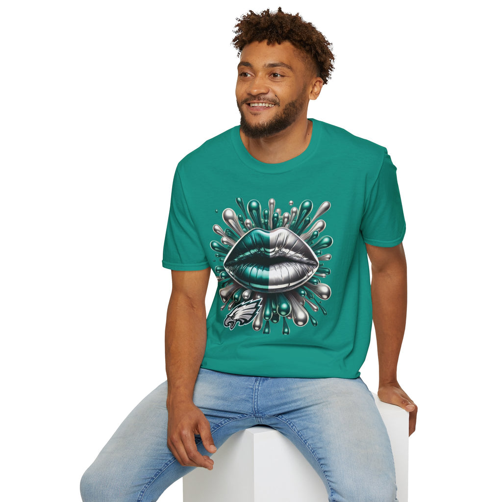 Graphic Tee — Metallic Teal & Silver Lip Splash Design