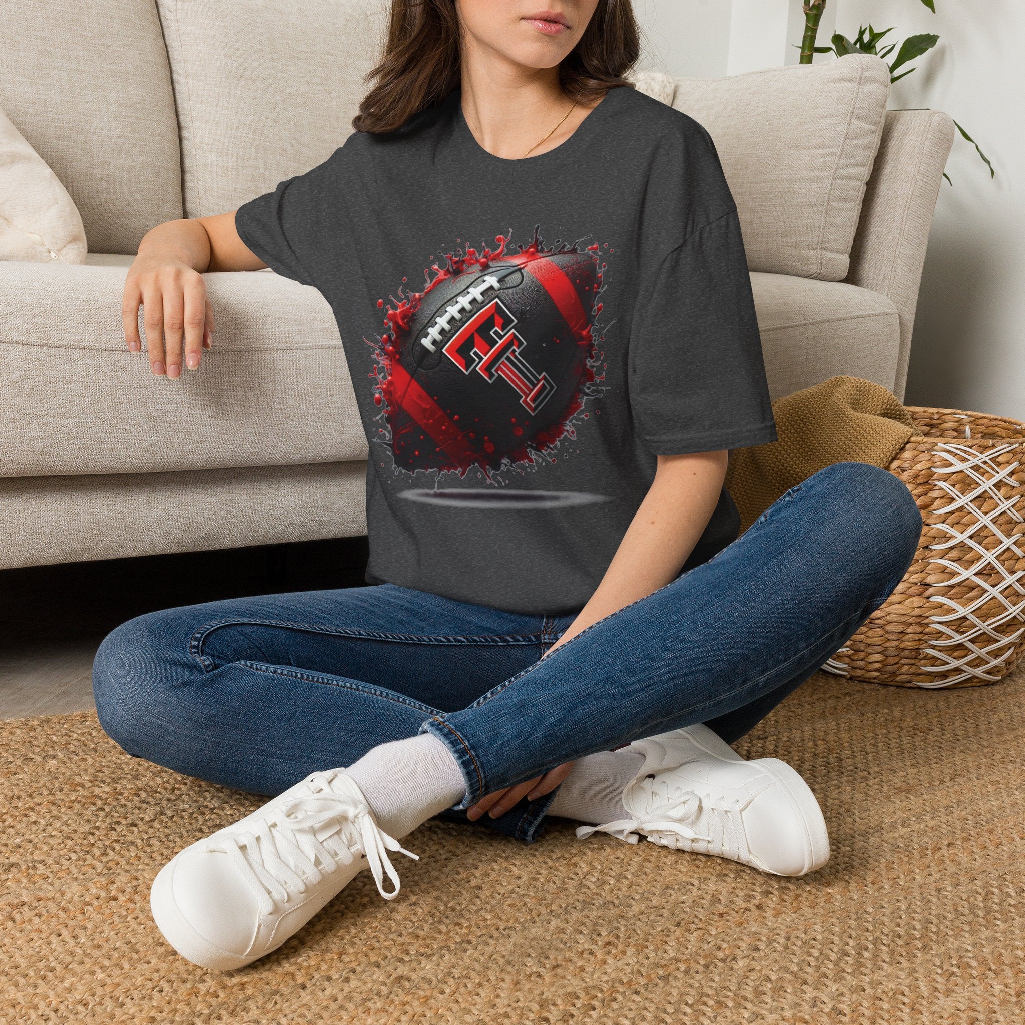 Texas Tech Football Tee — Red & Black Splash Football Design